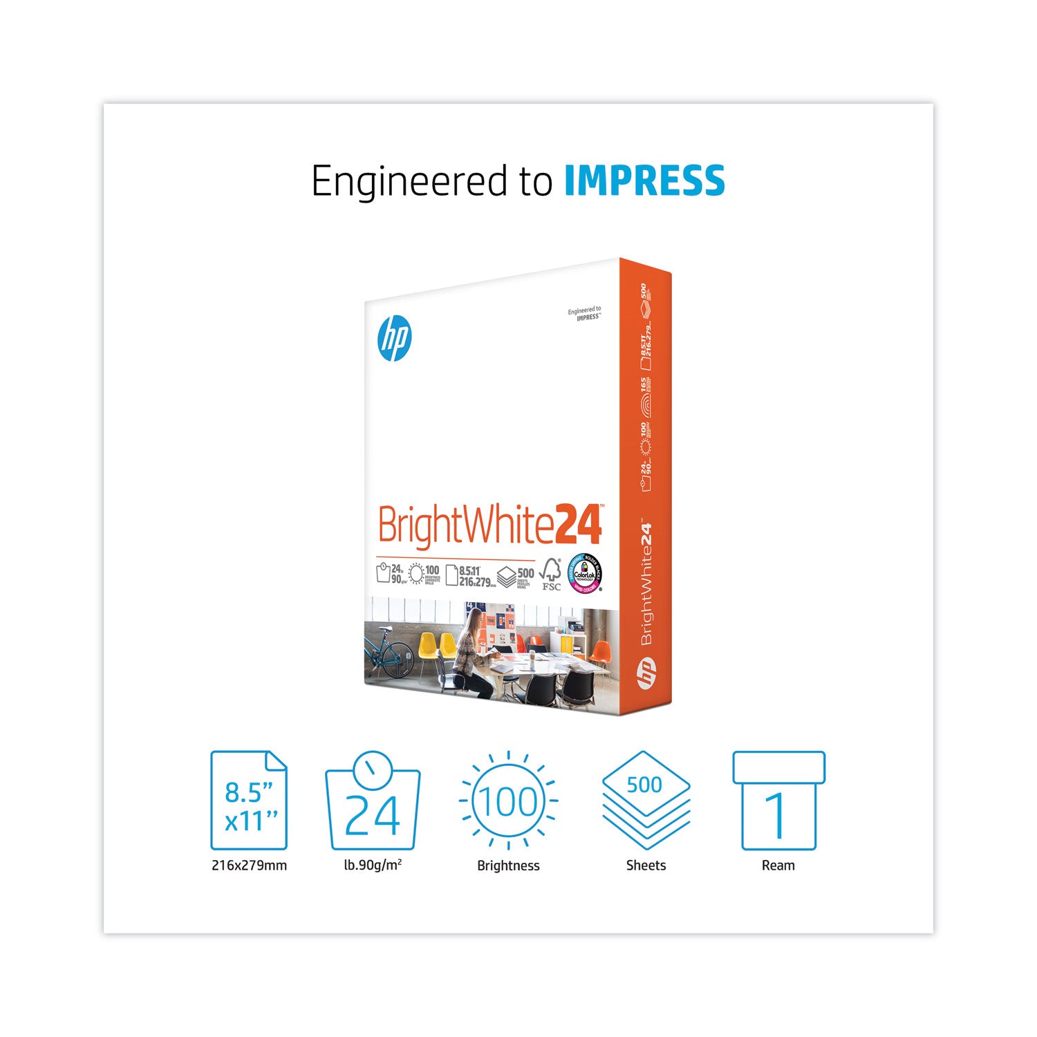 HP Papers BrightWhite24 Office Paper - White
