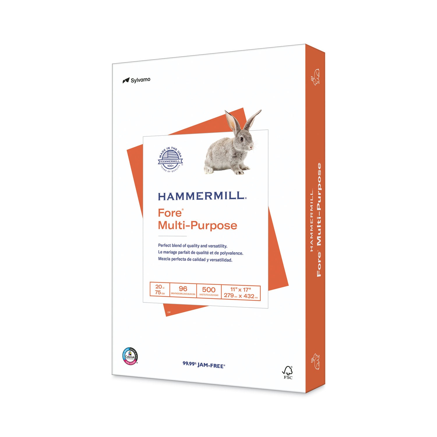 Hammermill Fore Multipurpose Copy Paper - White - 96 Brightness - Ledger/Tabloid - 11" x 17" - 20 lb Basis Weight - Acid-free - White - 500 / Ream