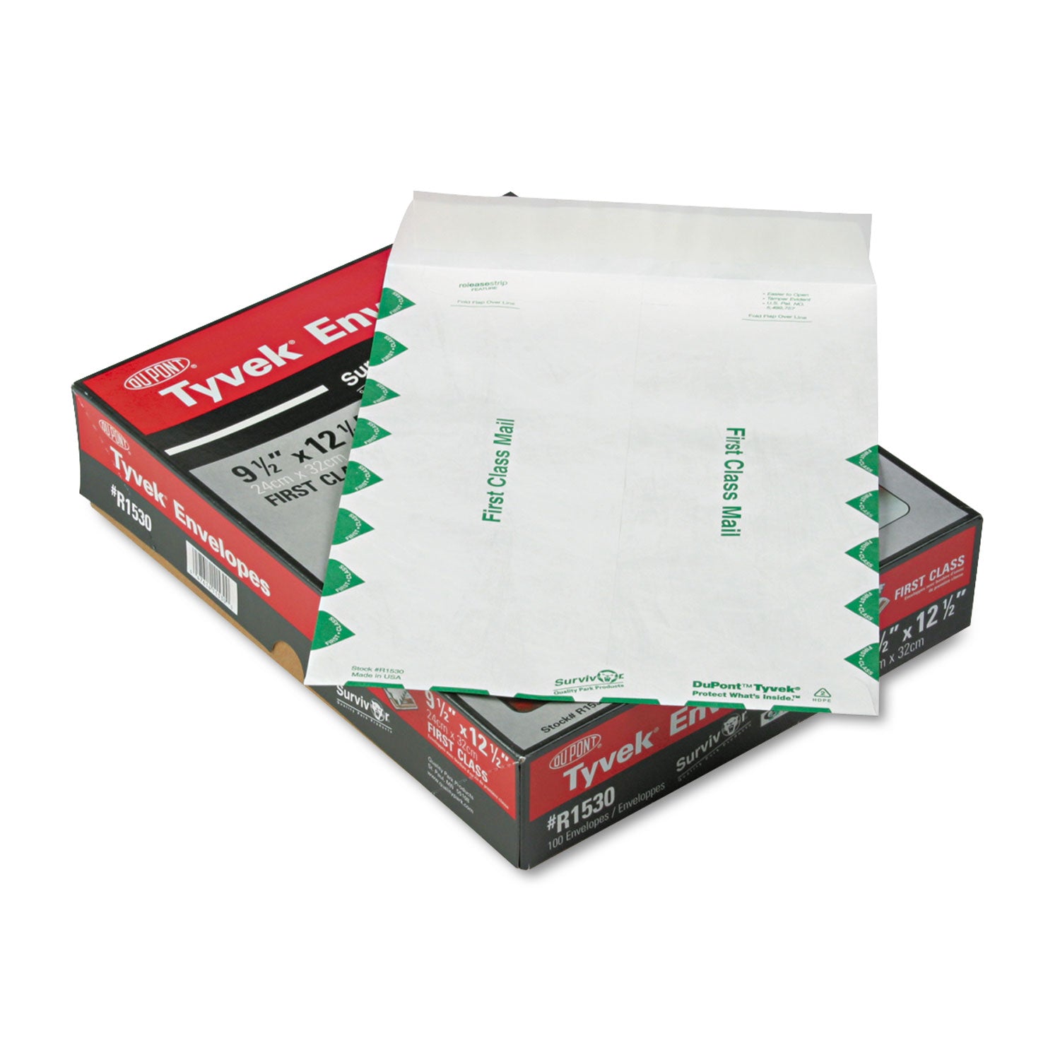 First Class Mail - #12 1/2 - 9 1/2" Width x 12 1/2" Length - 14 lb - Peel & Seal - White - Tyvek - 100 / Box