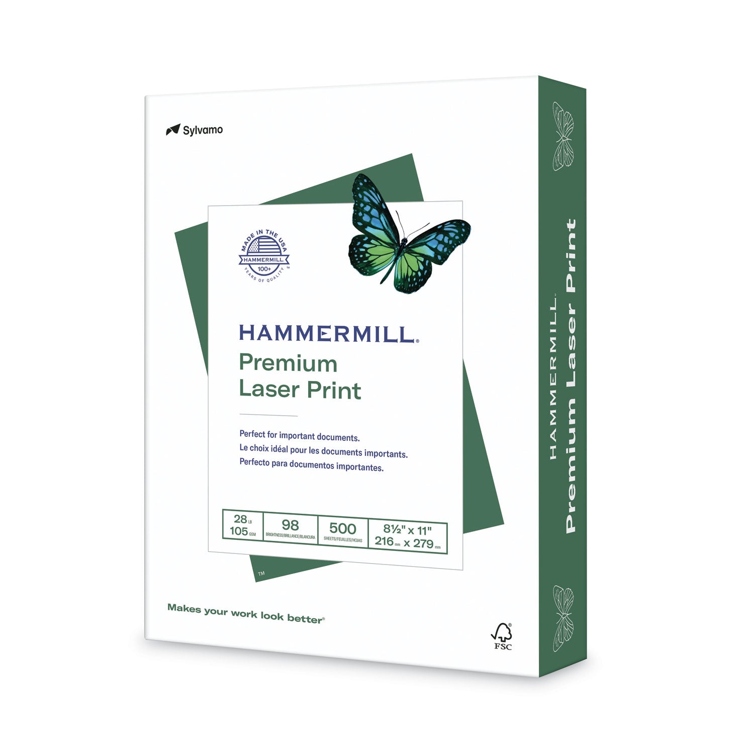 Hammermill Premium Laser Print Paper - White - 98 Brightness - Letter - 8 1/2" x 11" - 28 lb Basis Weight - Ultra Smooth - Sustainable Forestry Initiative (SFI) - White - 500 / Ream