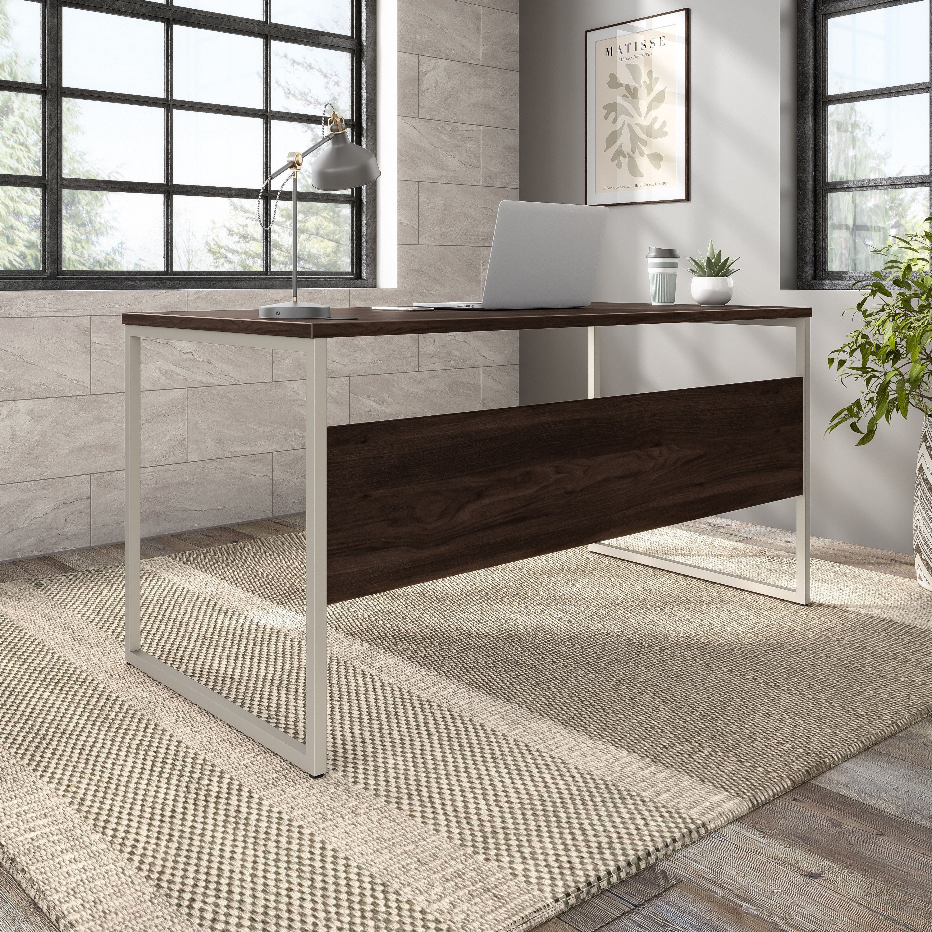 Bush Business Furniture Hybrid 60W x 30D Computer Table Desk with Metal Legs in Black Walnut - 59.45" Width x 29.37" Depth x 29.91" Height