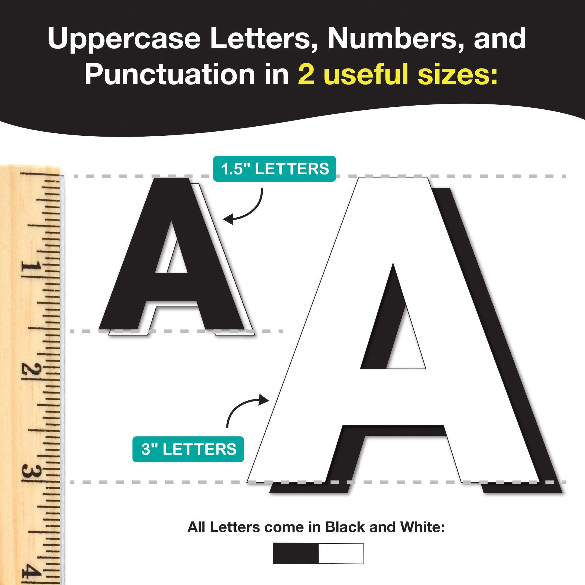 Bulletin Board Letters & Numbers, Black & White, 1.5in & 3in, 710 Pieces