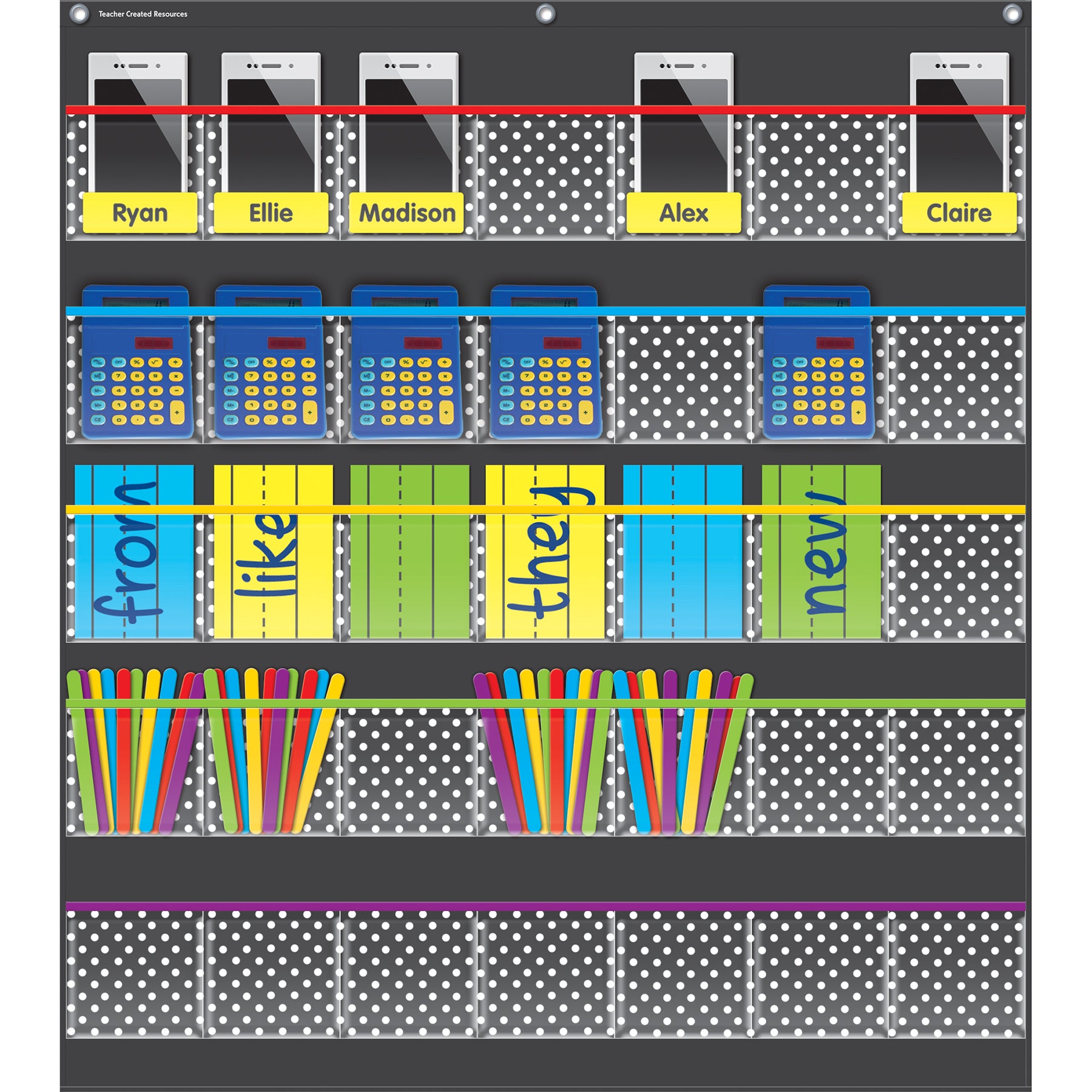 Black Polka Dots Storage Pocket Chart (32-1/2" x 36-1/2")