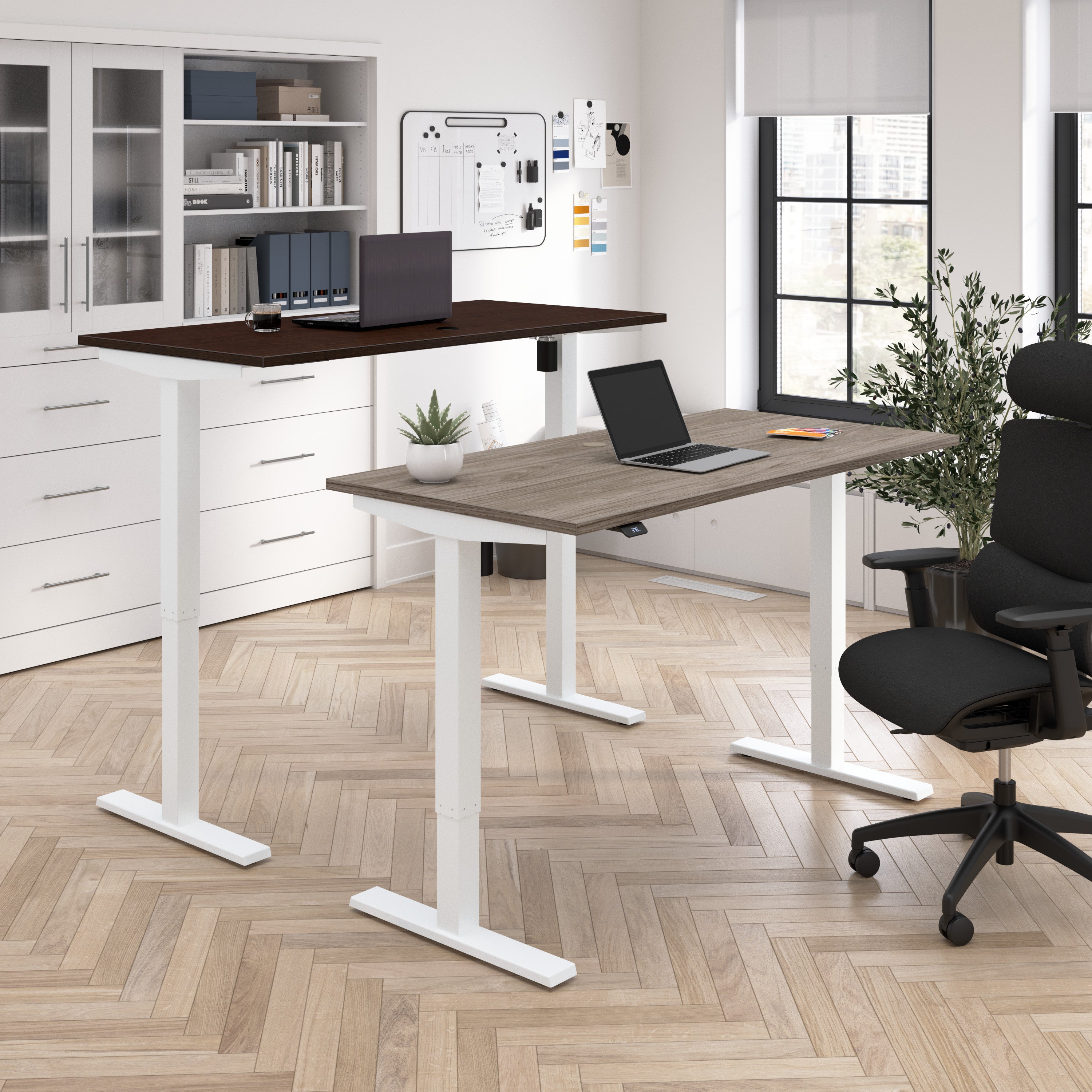 Bush Business Furniture Move 40 Series 72W x 30D Electric Height Adjustable Standing Desk in Mocha Cherry with Black Base - 71.02" Width x 29.37" Depth x 28.17" Height