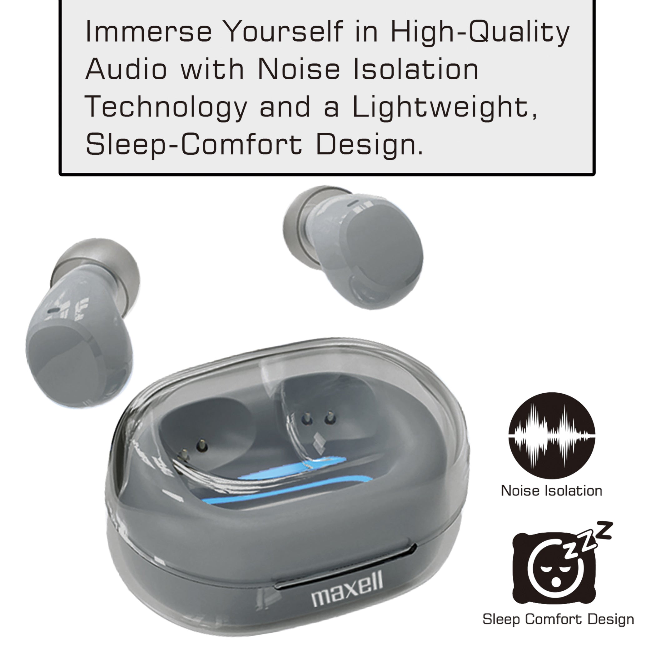 Tune Out True Wireless Comfort Earbuds, Gray