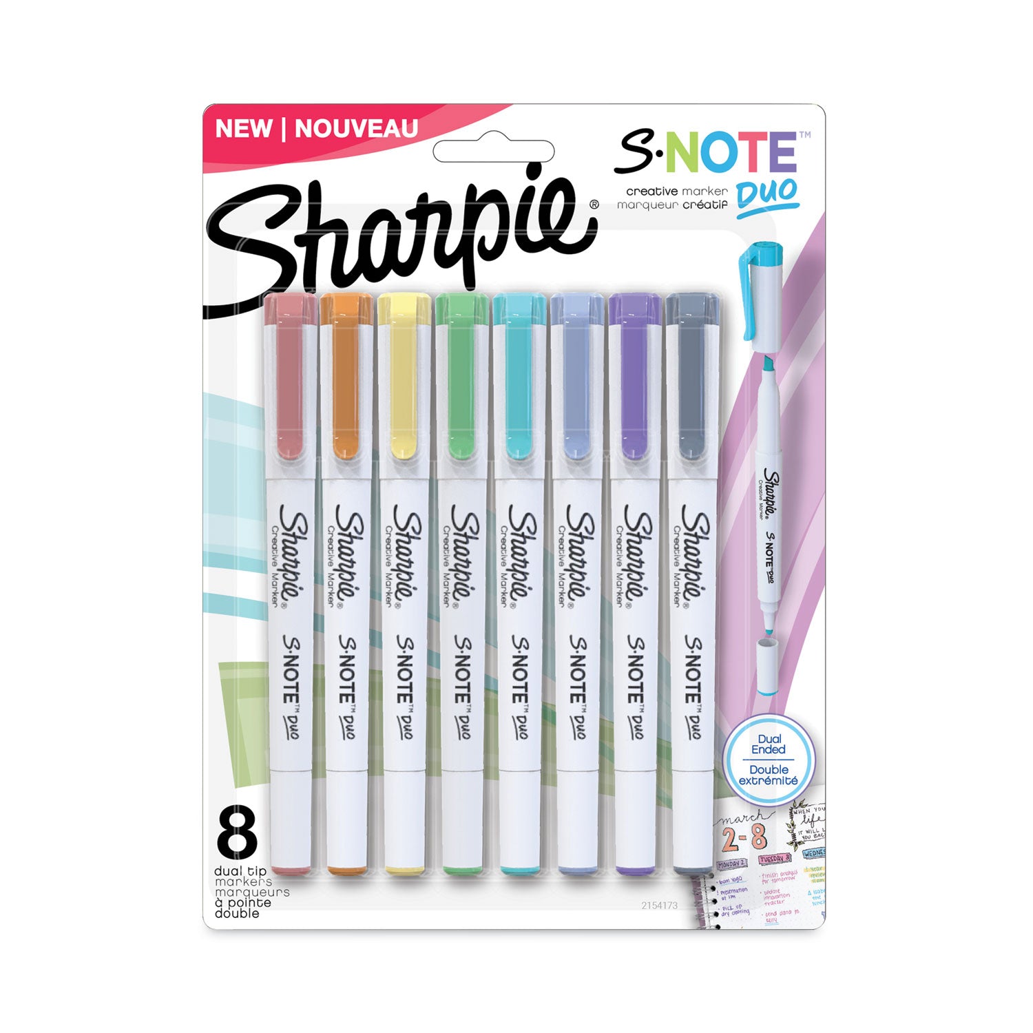 Sharpie S-Note Duo Dual-Tip Markers - Chisel, Bullet Marker Point - Assorted Ink - 8 / Pack