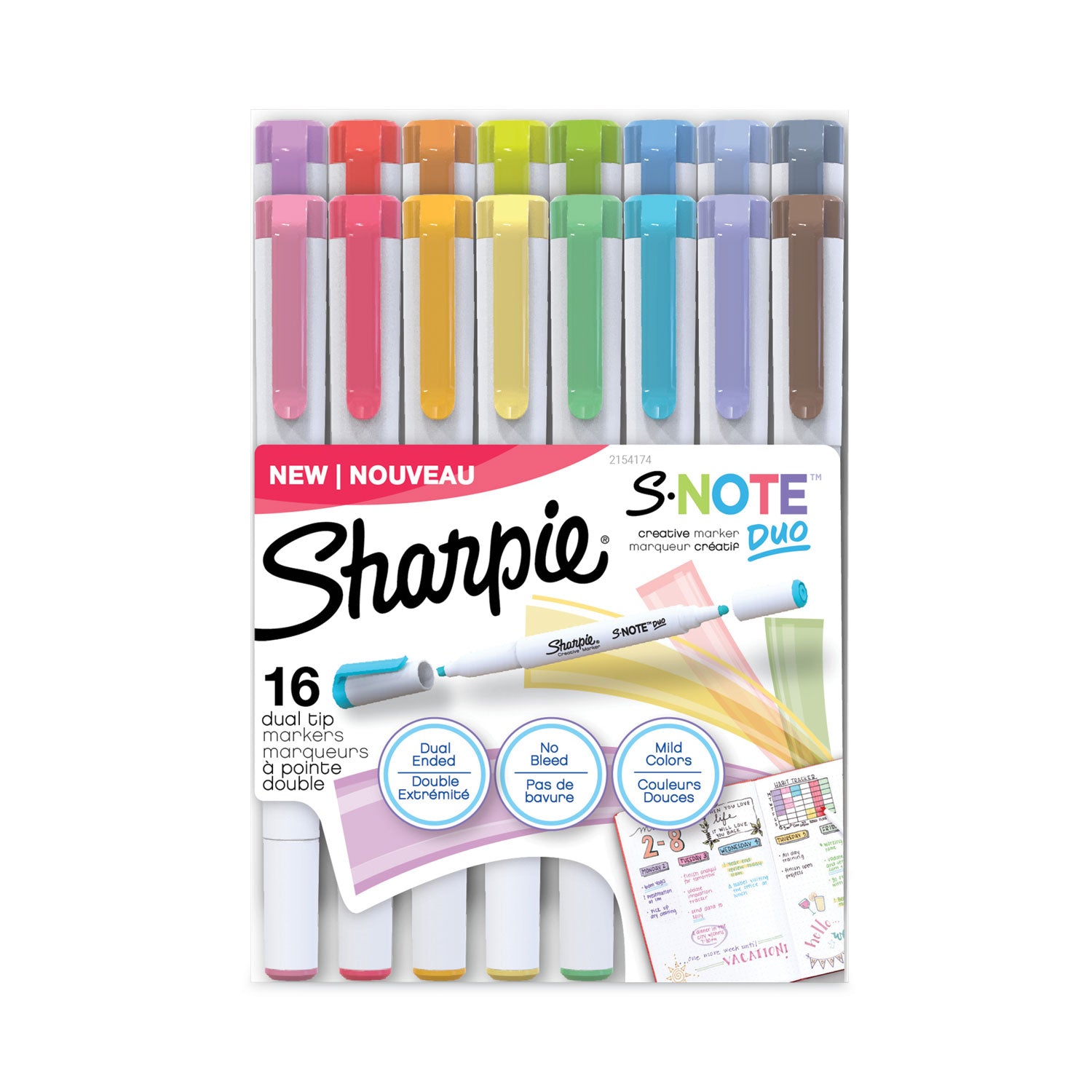 Sharpie S-Note Duo Dual-Tip Markers - Chisel, Bullet Marker Point - Assorted Ink - 16 / Pack