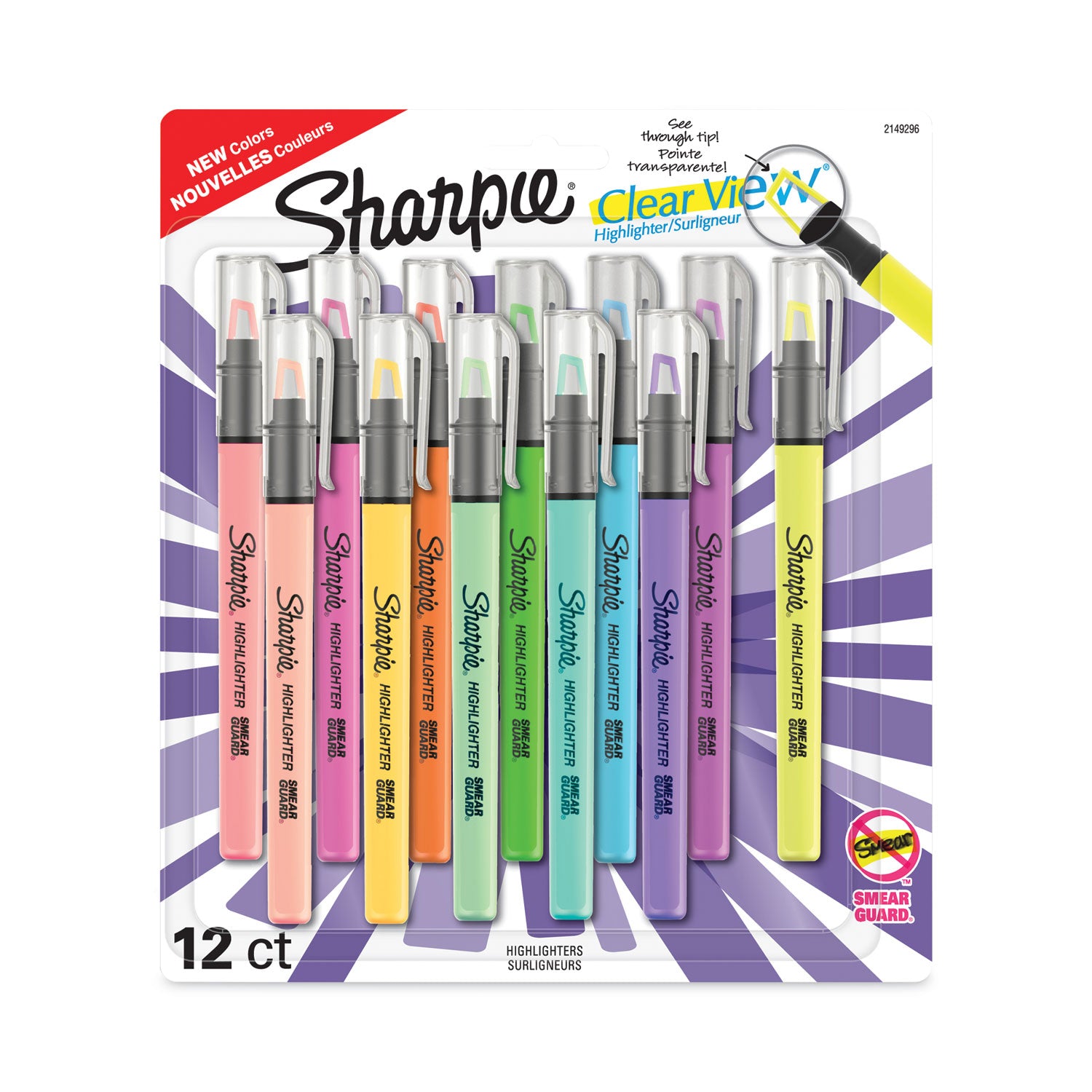 Sharpie Clear View Highlighter, Fine Chisel Point, Assorted Ink & Barrel Colors, 12 Pack