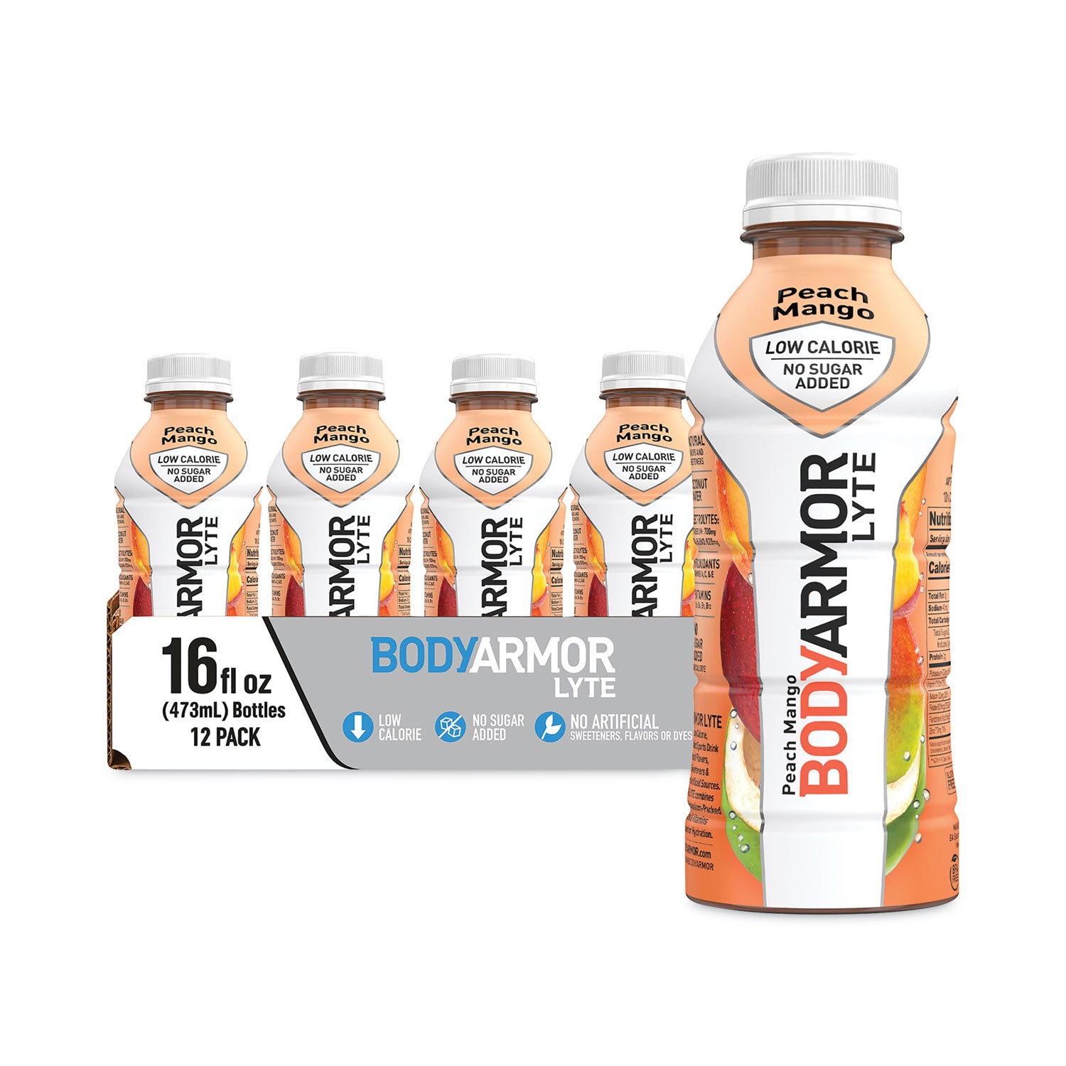 LYTE Sports Drink, Peach Mango, 16 oz Bottle, 12/Pack