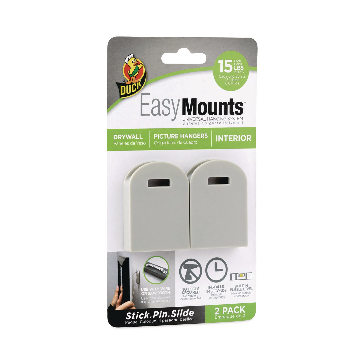 15 lb (6.80 kg) Capacity - 1.6" Width x 2.3" Length - for Frame, Home, Pictures - White - 1 Each