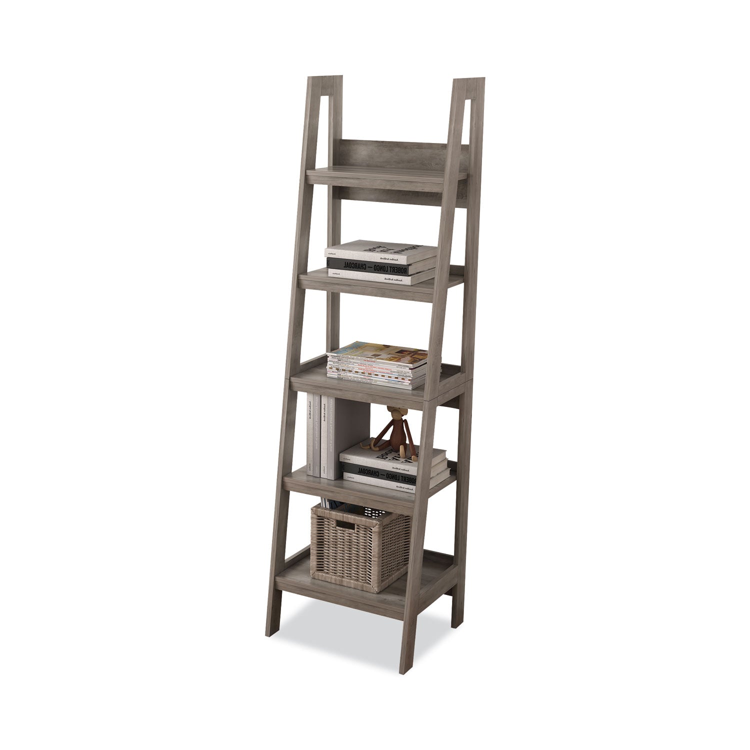 Barrington Ladder Bookcase, Five-Shelf, 20.5W X 18D X 72H, Washed Gray