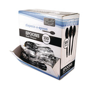 Dispens-a Spoon, Individually Wrapped, Mediumweight Spoon, Plastic, Black, 100/Box