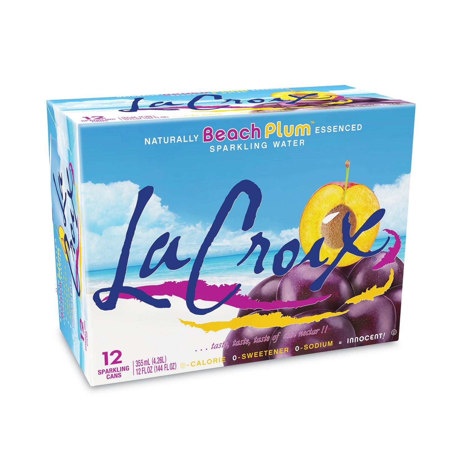 Sparkling Water, Beach Plum, 12 oz Can, 12 Cans/Pack, 2 Packs/Carton