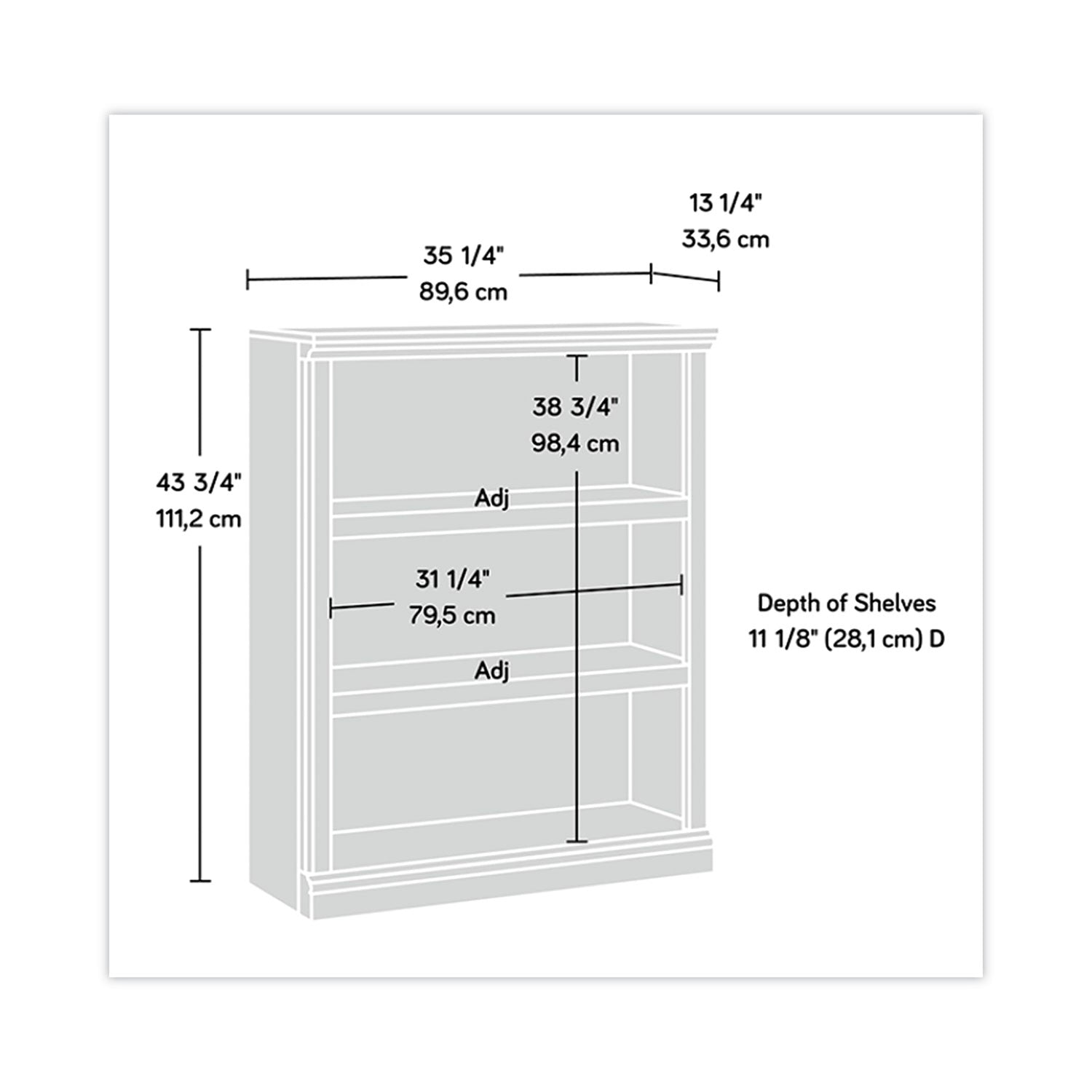 Select Collection Bookcase, Three-Shelf, 35.37w x 13.22d x 69.76h, Estate Black