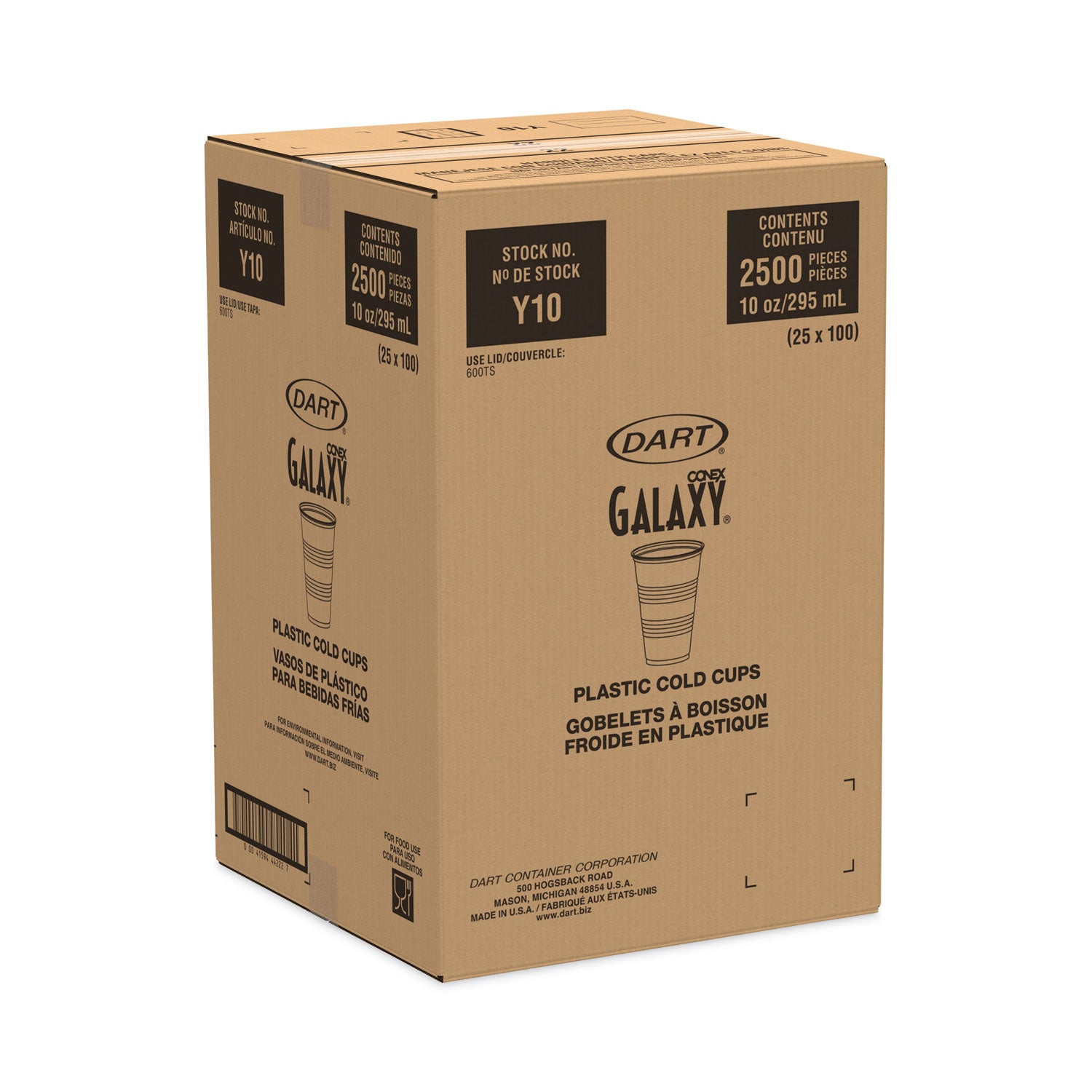 High-Impact Polystyrene Cold Cups, 10 oz, Plastic, Translucent, 100/Sleeve, 25 Sleeves/Carton