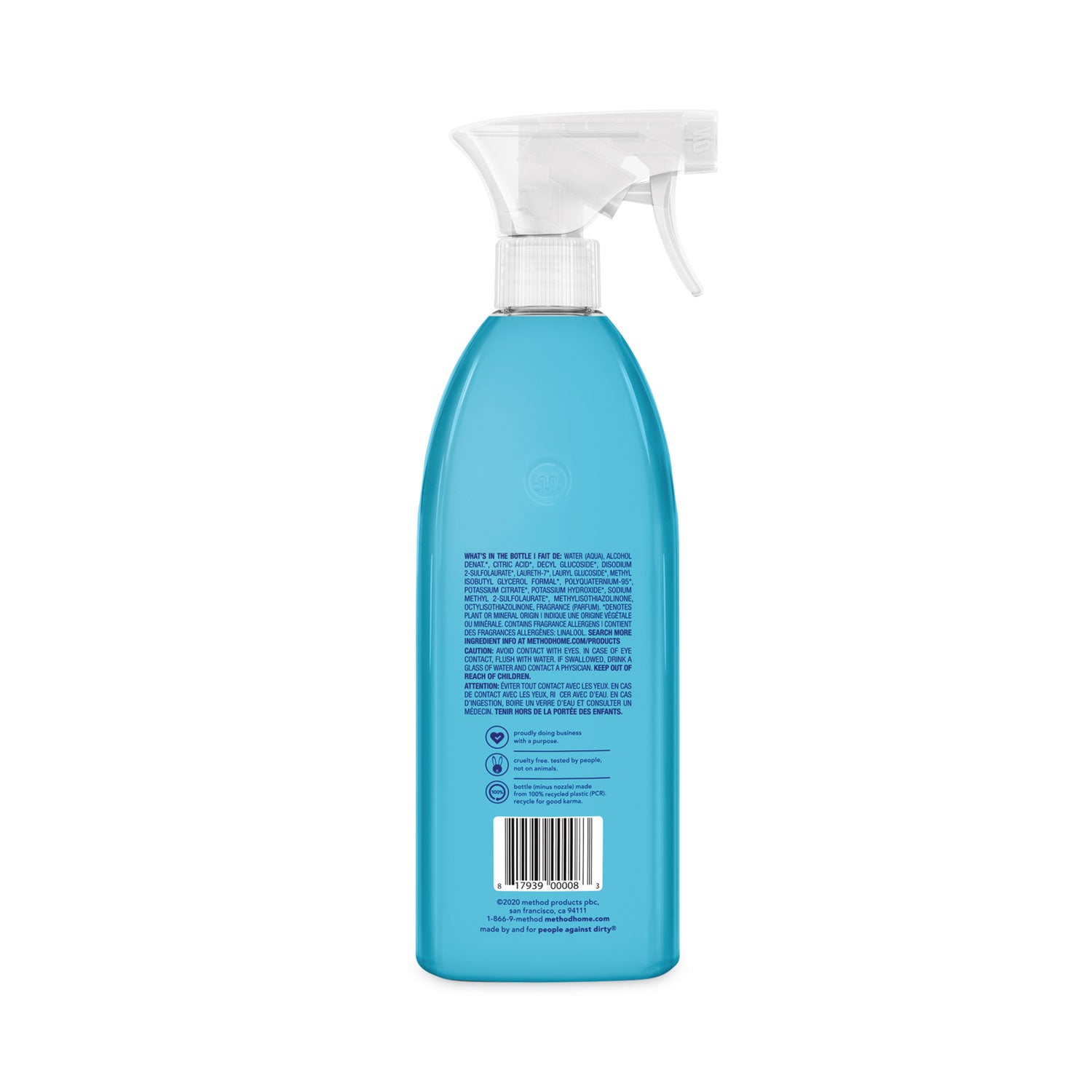 Method Daily Shower Spray Cleaner - 28 fl oz (0.9 quart) - Eucalyptus Mint Scent - Pleasant Scent, Non-toxic, Disinfectant - Blue - 1 Each