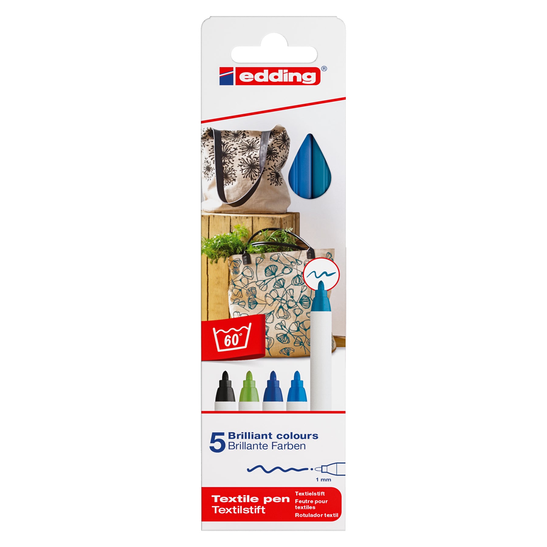 edding 4600 Textile Pen - Set of 5 - Cool