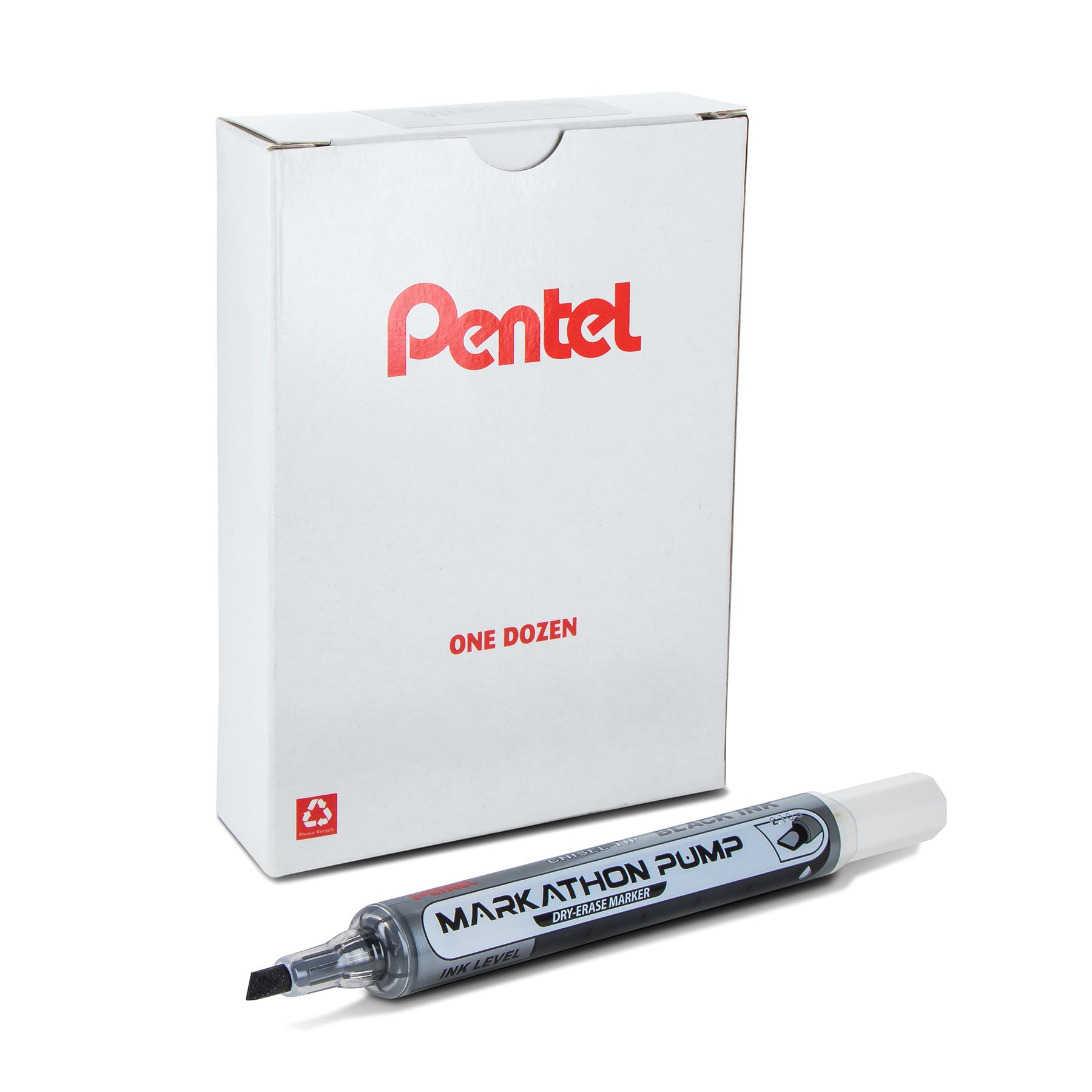 Markathon Pump Dry Erase Marker, Chisel Tip, Black Ink, 1 Dozen
