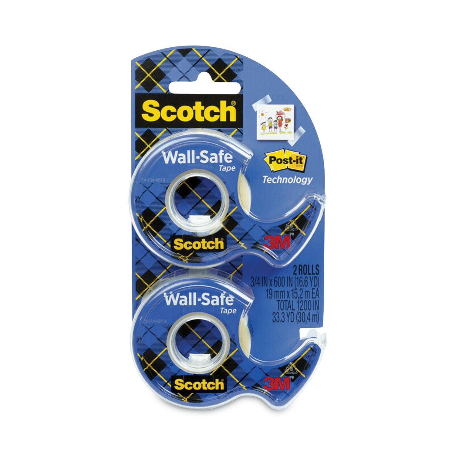 Scotch Wall-Safe Tape - 18.06 yd Length x 0.75" Width - Translucent - Dispenser Included - 1 Pack