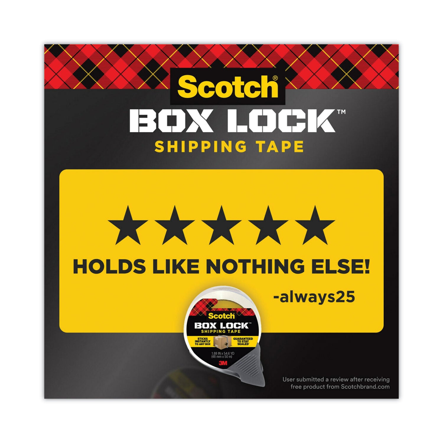 Box Lock Shipping Packaging Tape With Dispenser, 1.5" Core, 1.88" X 22.2 Yds, Clear