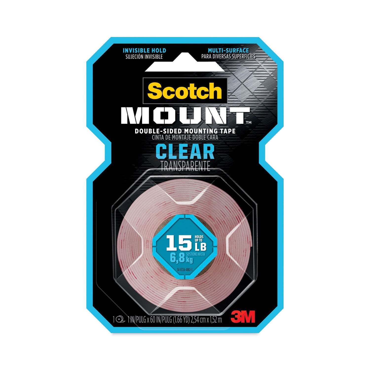 5 ft Length x 1" Width - Clear - Acrylic Backing - Acrylic Adhesive - For Multi Surface, Multipurpose - 1 Roll