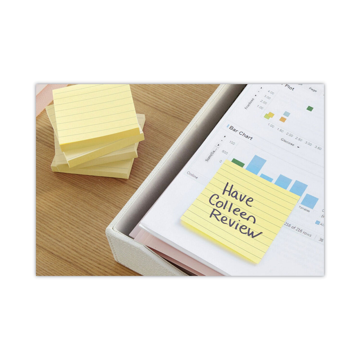 Post-it&reg; Lined Notes - 300 - 4" Flag/Note Width x 4" Flag/Note Length - Square - 300 Sheets per Pad - Ruled - Canary Yellow - Paper - Recyclable - 1 Pad