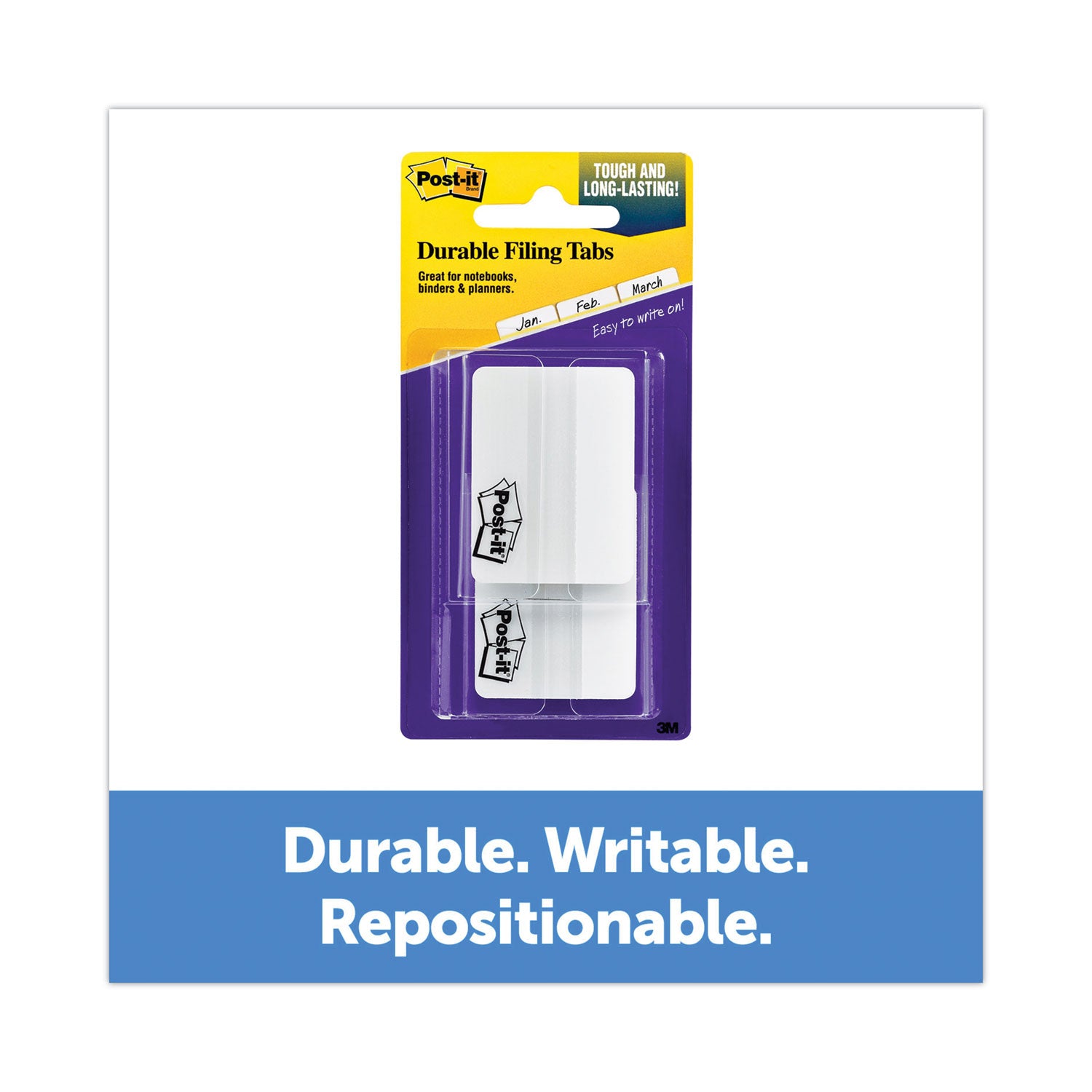 Post-it&reg; Durable Tabs - 1.50" Tab Height x 2" Tab Width - Removable - White Tab(s) - Printable, Durable, Long Lasting, Easy to Use - 1 Pack