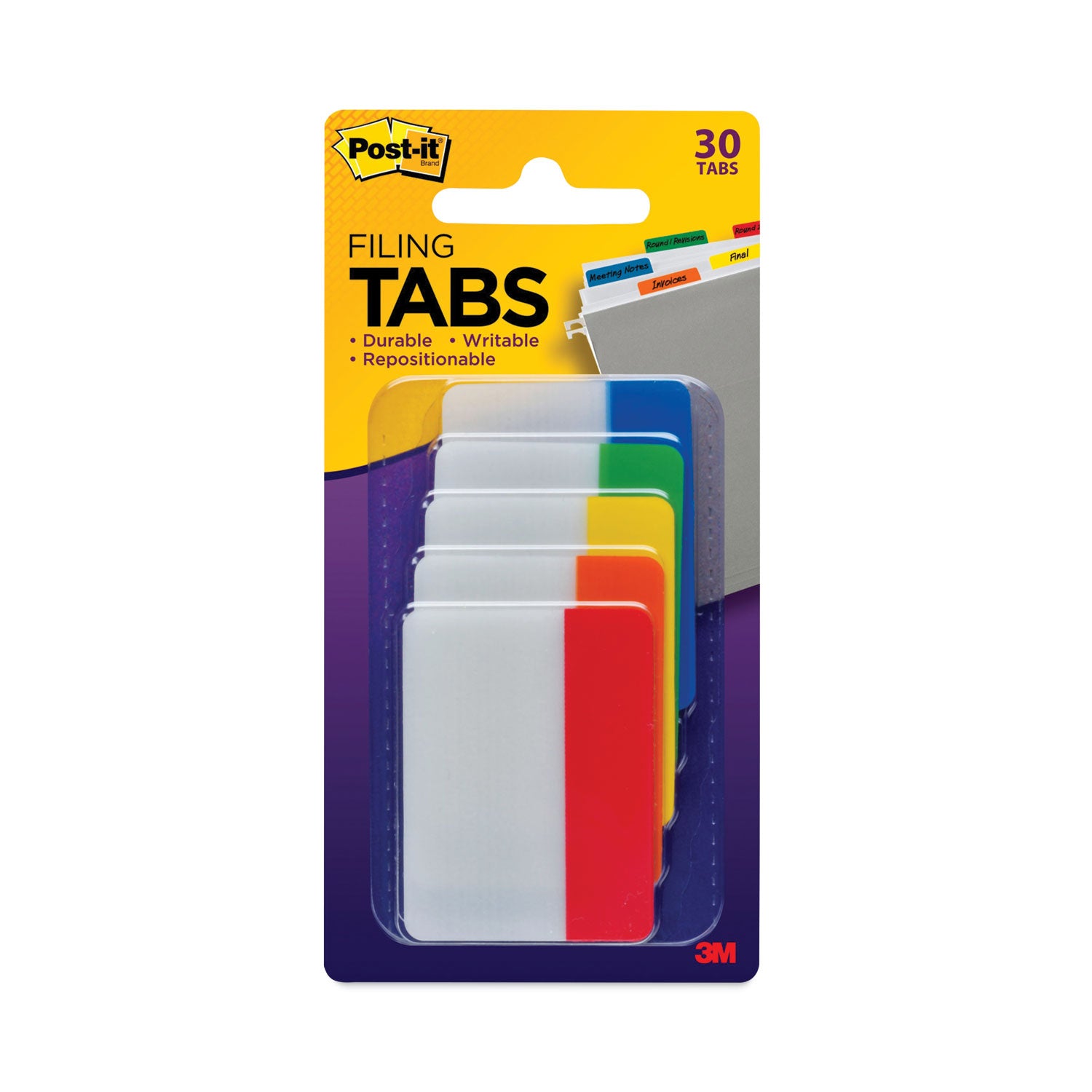 Post-it&reg; Tabs - Write-on Tab(s) - 2" Tab Width - Red, Orange, Yellow, Green, Blue Tab(s) - Removable, Durable, Repositionable, Customizable, Writable, Wear Resistant, Tear Resistant - 30 / Pack