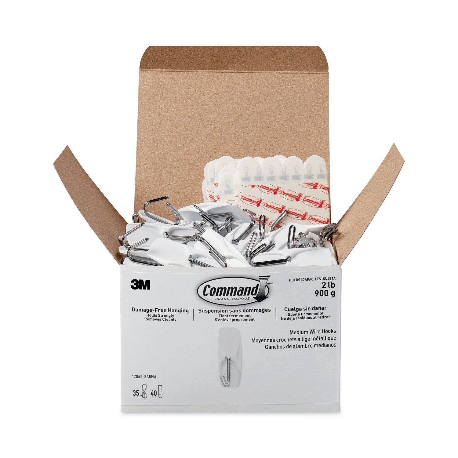 35 Medium Hook - 2 lb (907.2 g) Capacity - 2.2" Height x 0.9" Width - for Decoration, Clothes, Painted Surface, Tile, Wood, Glass, Metal, Calendar, Belt, Kitchen, Brush, ... - Plastic, Metal - White - 35 / Pack