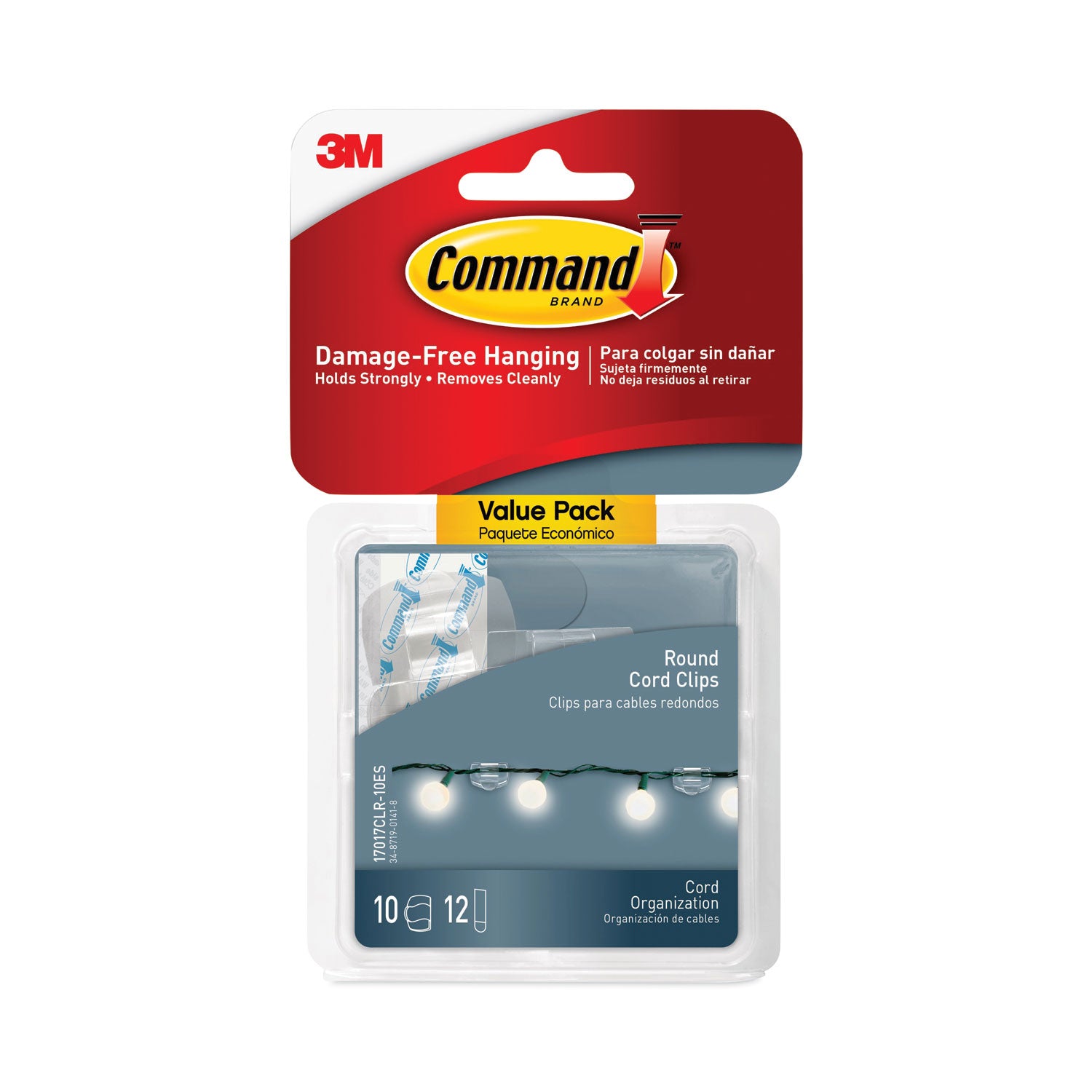 Cord Clip With Adhesive, Round, 0.75"W, Clear, 10/Pack