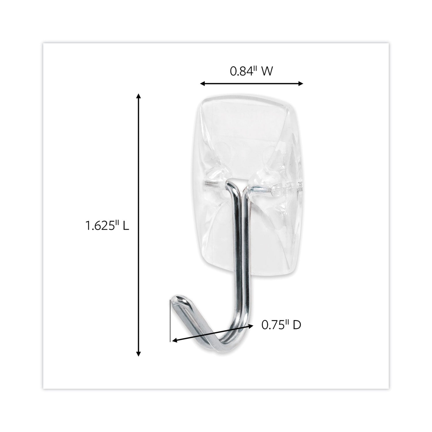 40 Hooks - 8 oz (226.8 g) Capacity - Reusable - 1.6" Height x 0.8" Width - Adhesive - Small - Wire Hook - for Painted Surface, Wood, Tile - Plastic, Metal - Clear, Transparent - 40 / Pack - TAA Compliant