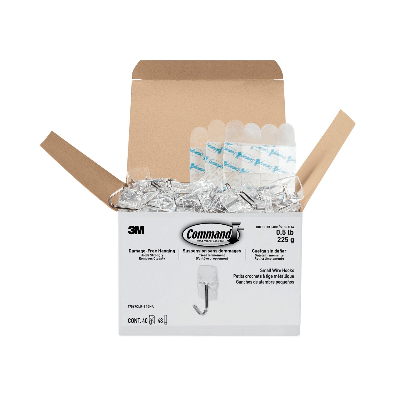 40 Hooks - 8 oz (226.8 g) Capacity - Reusable - 1.6" Height x 0.8" Width - Adhesive - Small - Wire Hook - for Painted Surface, Wood, Tile - Plastic, Metal - Clear, Transparent - 40 / Pack - TAA Compliant
