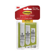 Picture Hanging Strips Big Pack, Removable, (4) Small, (6) Medium, (8) Large, White, 18 Pairs/pack