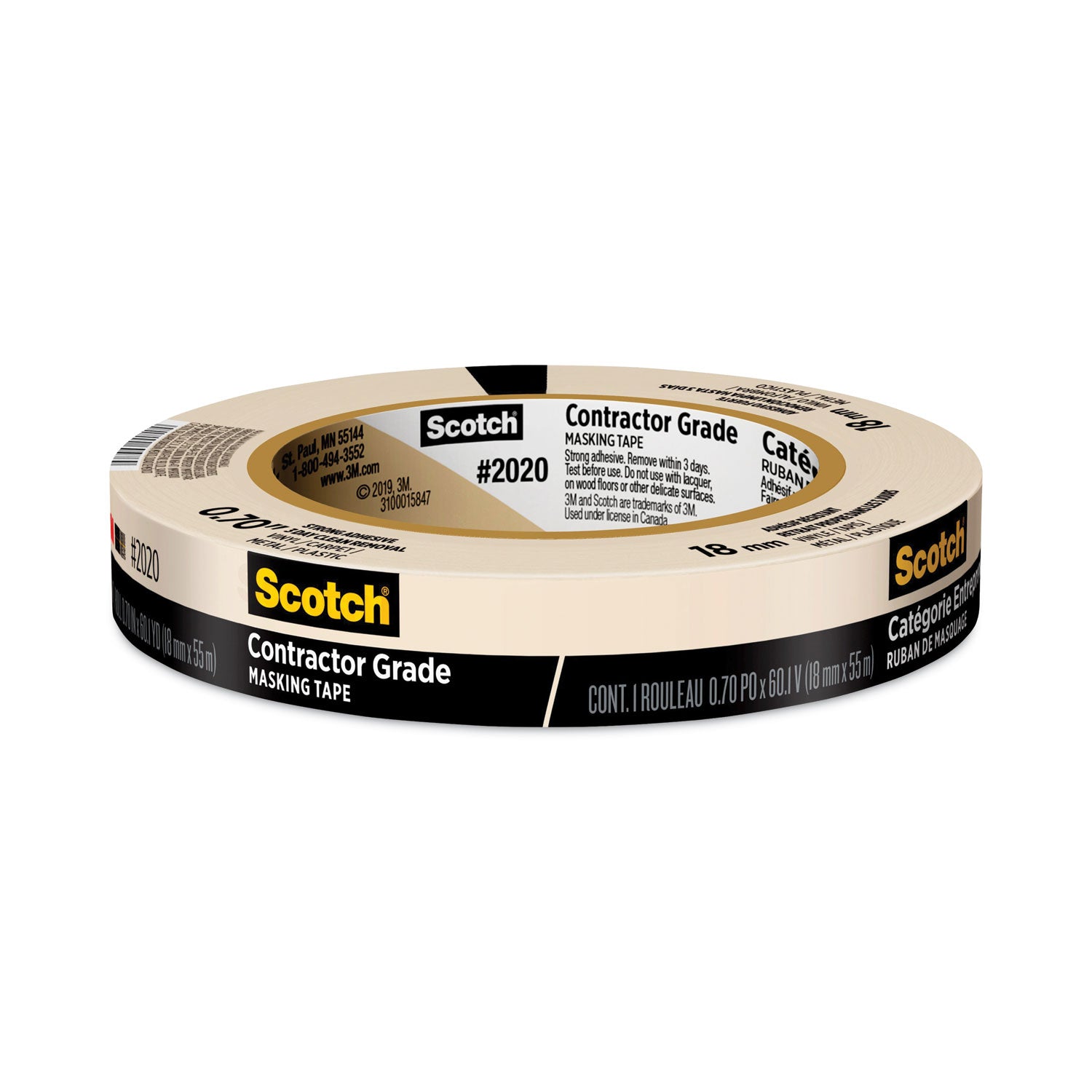 Commercial-Grade Masking Tape For Production Painting, 3" Core, 0.7" X 60 Yds, Natural