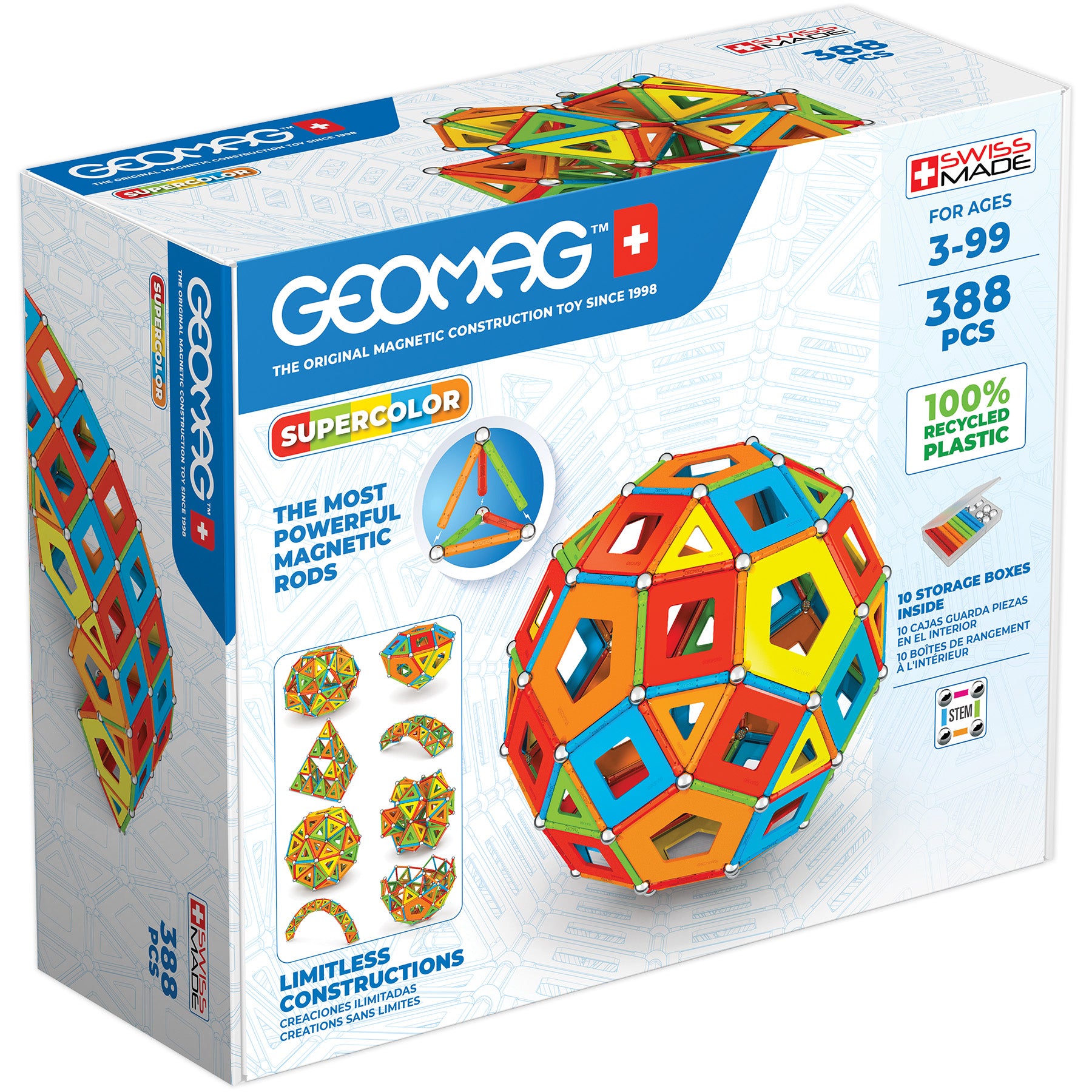 Masterbox Magnetic Building Set, Supercolor Recycled, 388 Pieces