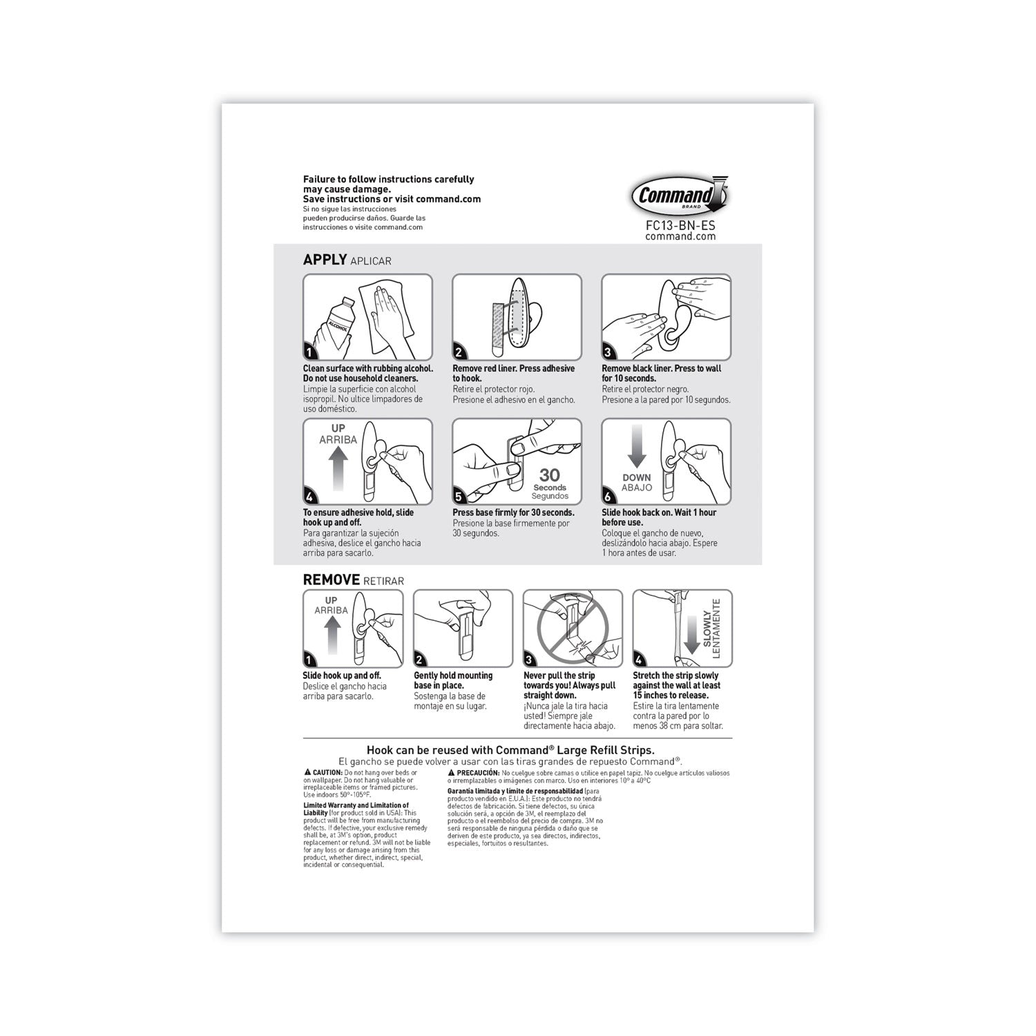 Adhesive Mount Metal Hook, Large, Brushed Nickel Finish, 5 lb Capacity, 2 Hooks and 4 Strips/Pack
