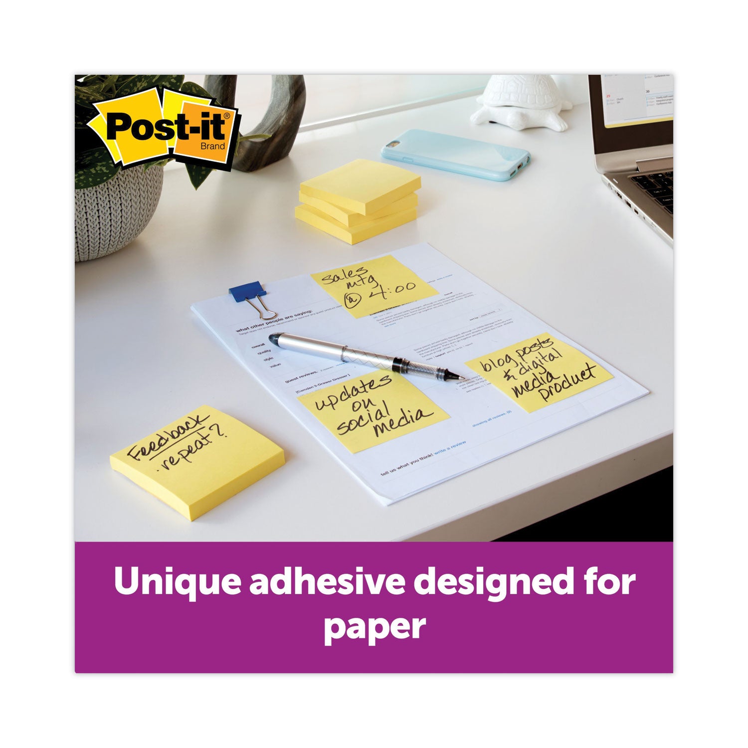 Post-it&reg; Greener Dispenser Notes - 1200 - 3" Flag/Note Width x 3" Flag/Note Length - Square - 100 Sheets per Pad - Unruled - Yellow - Paper - Self-adhesive, Repositionable, Non-smearing - Recycled - 1 Pack