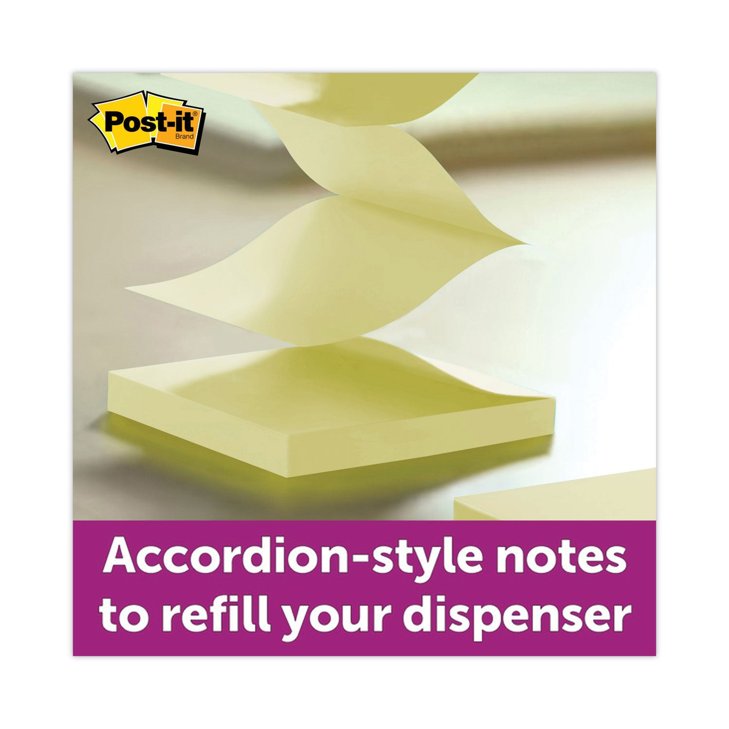 Post-it&reg; Greener Dispenser Notes - 1200 - 3" Flag/Note Width x 3" Flag/Note Length - Square - 100 Sheets per Pad - Unruled - Yellow - Paper - Self-adhesive, Repositionable, Non-smearing - Recycled - 1 Pack