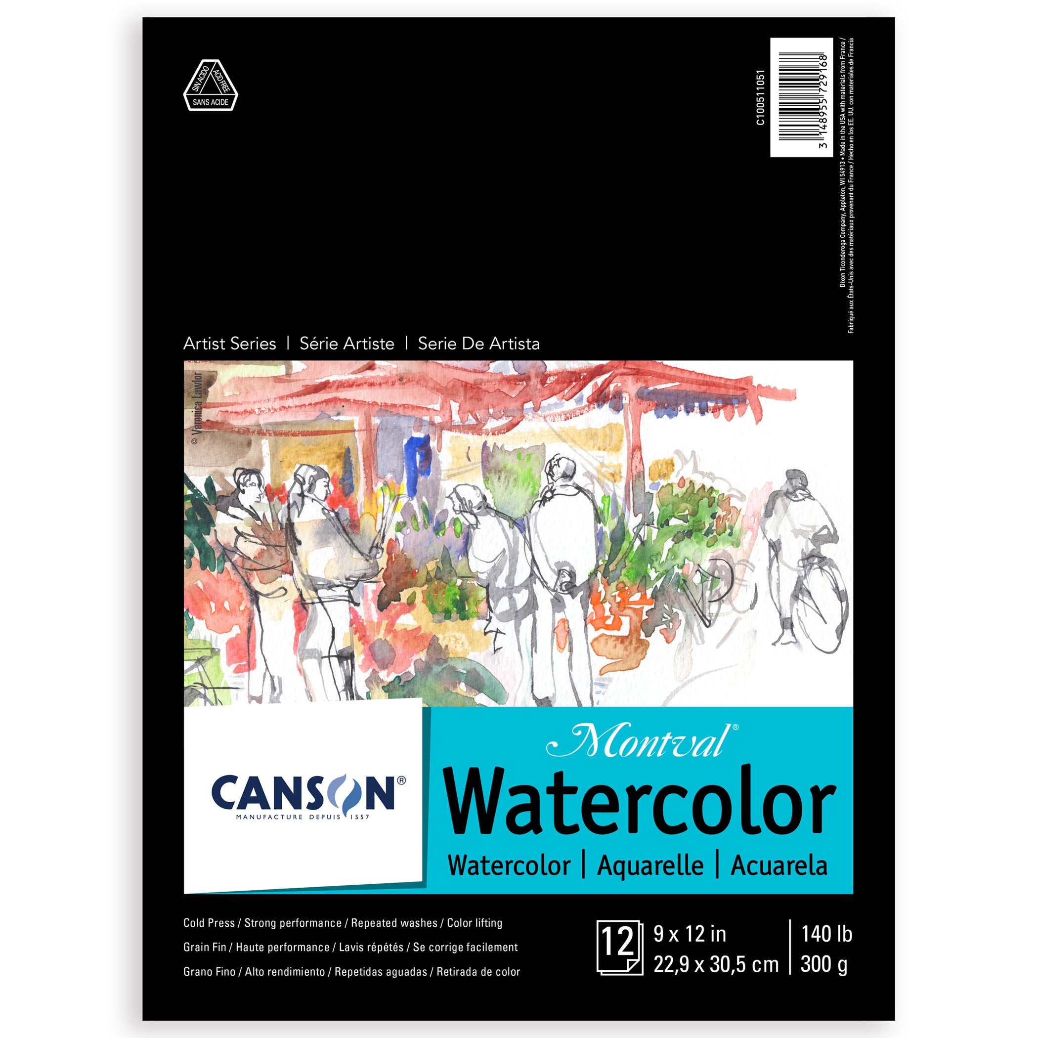 Artist Series Montval Watercolor Pad, Foldover Binding, Foldover Binding, 12 Sheet, 9x12 inch, 1 Count