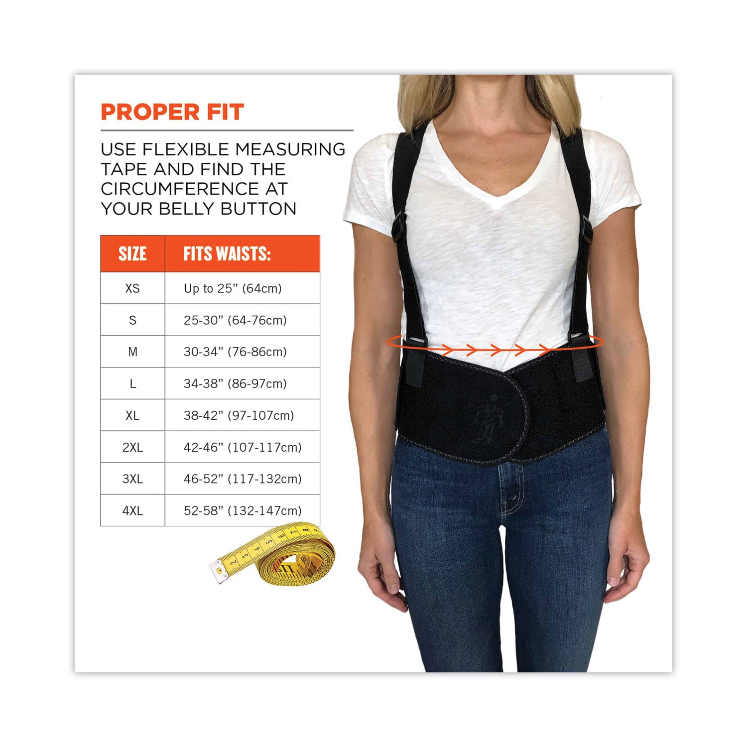 Ergodyne ProFlex 1600 Standard Back Support Brace - 30" to 34" Waist Size - Black - Elastic, Polypropylene, Rubber - 1 Each