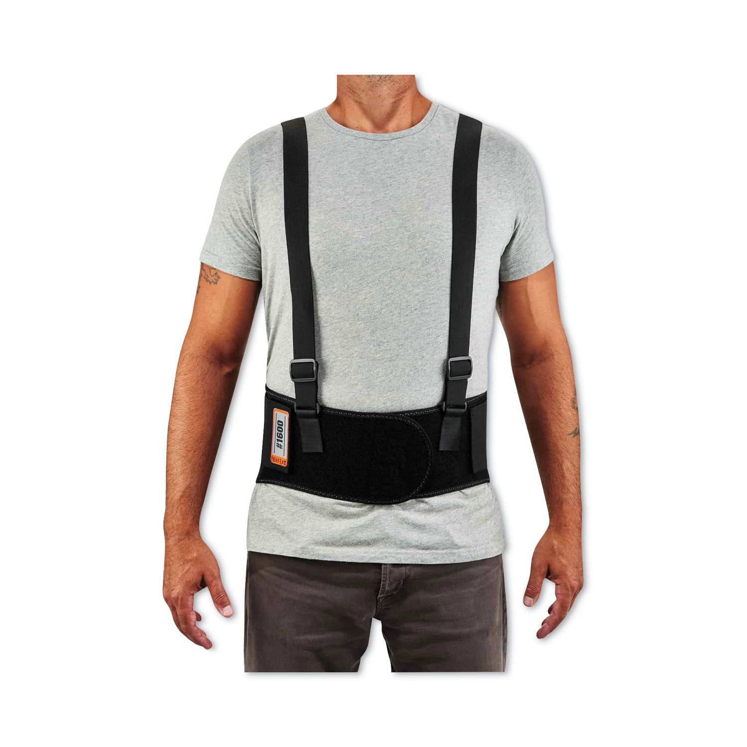 Ergodyne ProFlex 1600 Standard Back Support Brace - 25" Waist Size - Black - Polypropylene, Elastic, Rubber - 1 Each