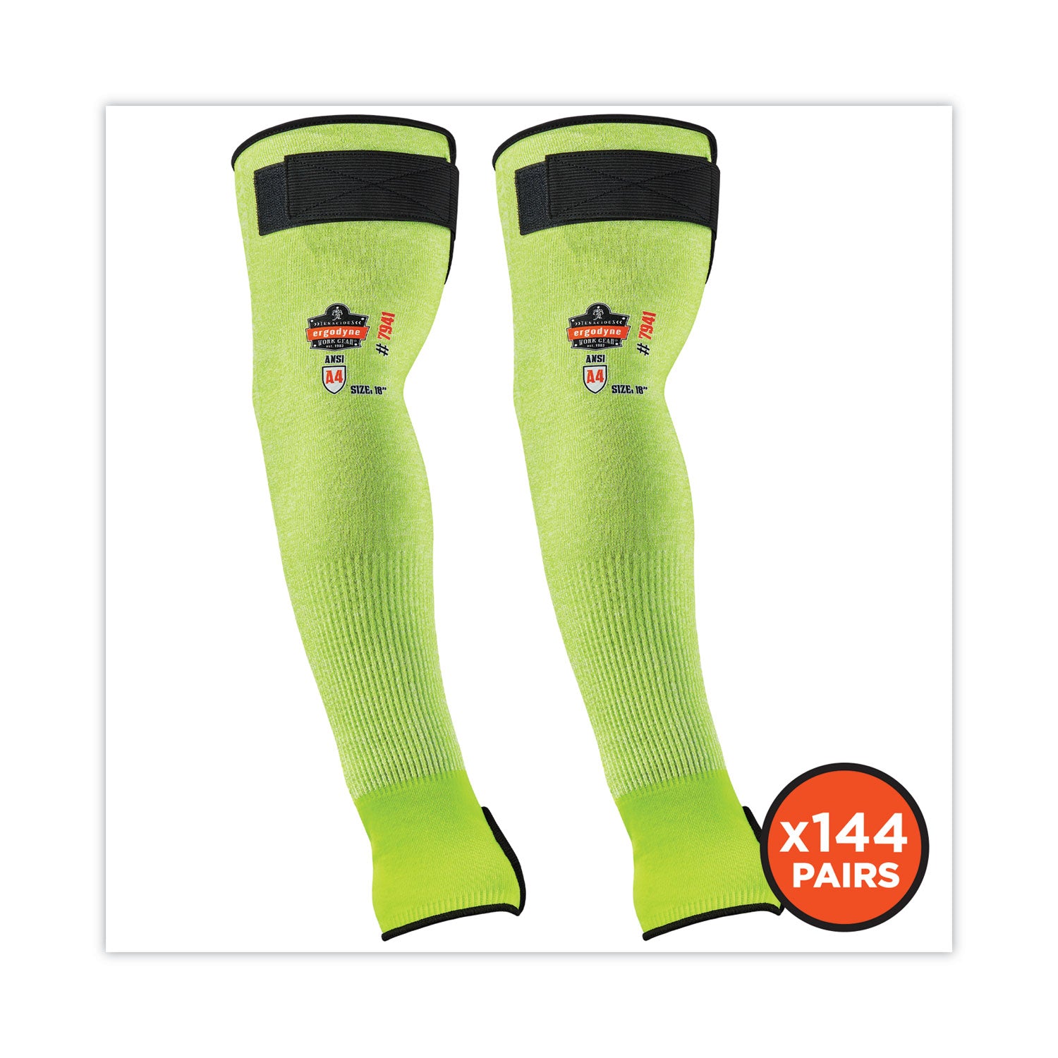 Ergodyne ProFlex 7941 Cut-Resistant Protective Arm Sleeve Pair, 5.25" Length, Lime, Yarn, Cut Resistant, Moisture Wicking, Adjustable Fit, High Visibility, Heat Resistant, Machine Washable, 144 Pairs/Carton