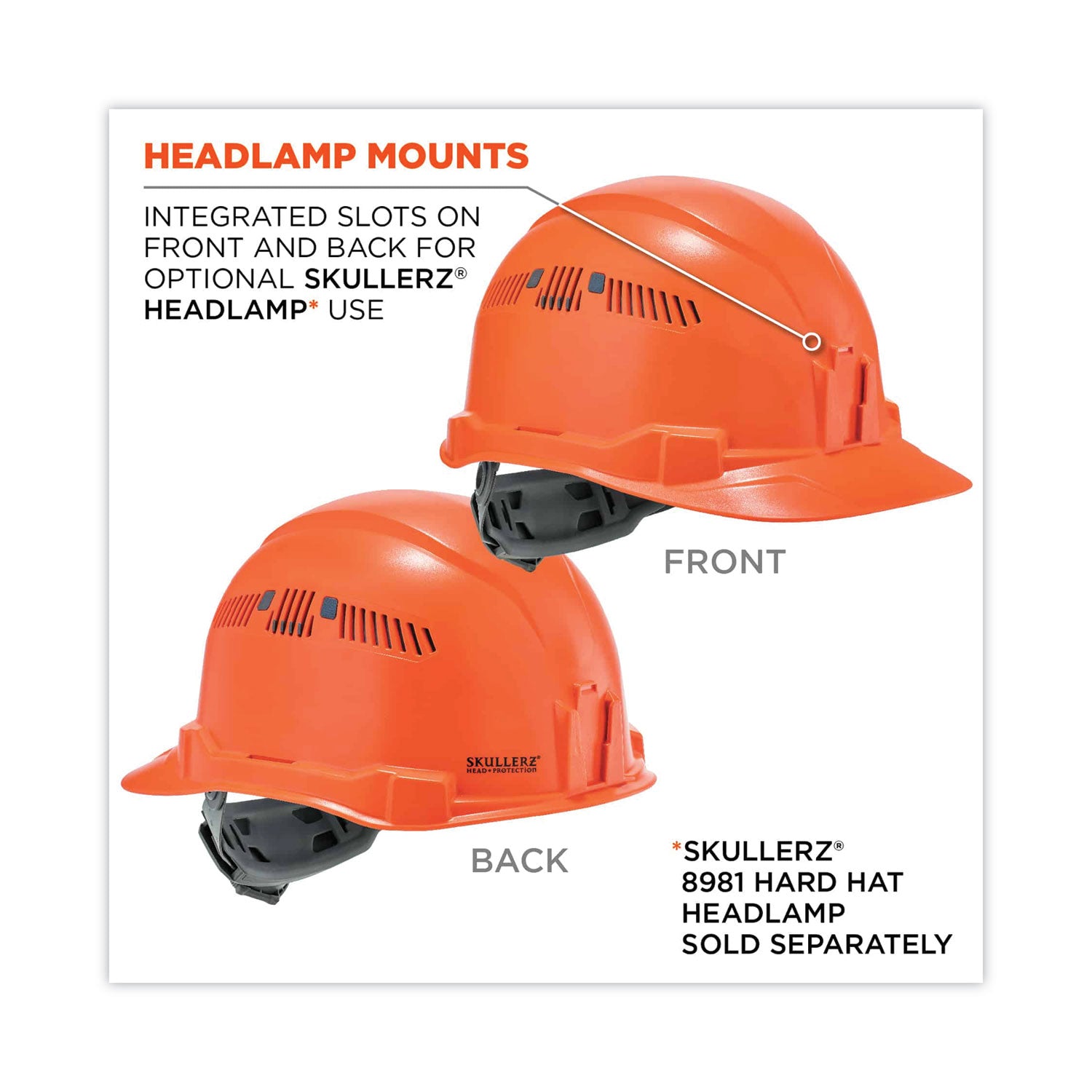 Ergodyne Skullerz 8972 Class C Cap-Style Hard Hat, Orange, Vented, Adjustable Ratchet, Removable Sweatband, Lightweight, Heavy Duty, 1 Each