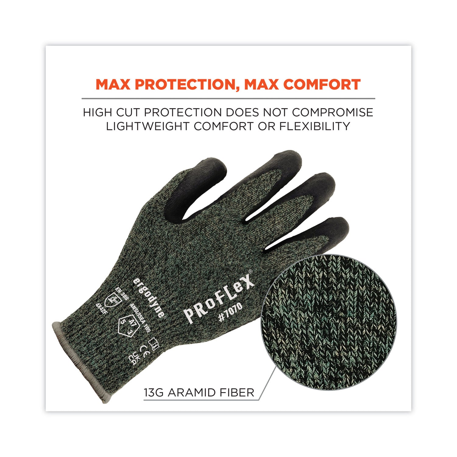 Ergodyne 7070 Nitrile-Coated Cut-Resistant Gloves, Large, Green, Synthetic Fiber, Touchscreen Capable, Heat, Cut & Abrasion Resistant, Machine Washable, 2 Pairs per Pack
