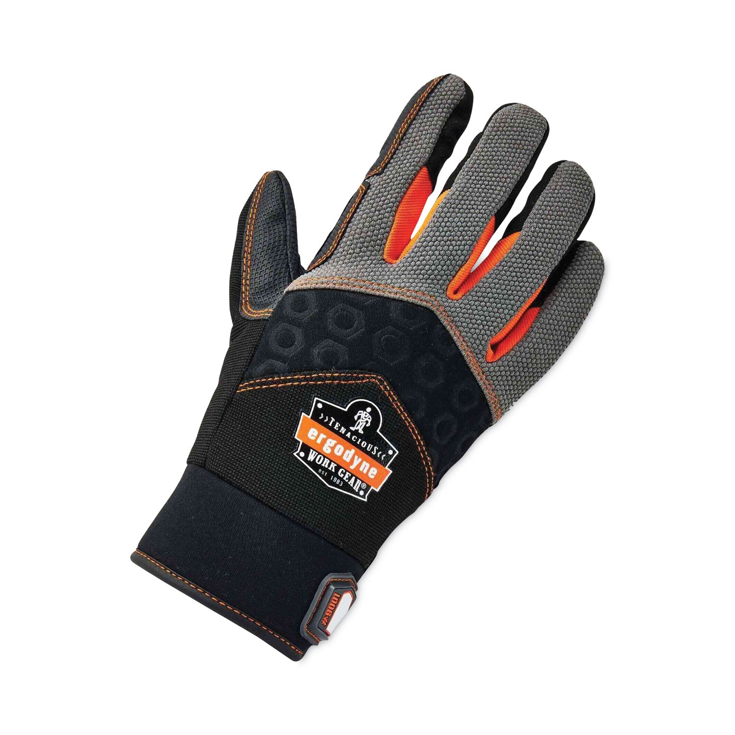 Ergodyne ProFlex 9001 Full-Finger Impact Gloves - 1.50" Thickness x 13" Glove Length - Small Size - Black - Shock Resistant, Impact Resistant, Breathable, Knitted, Reinforced Thumb, Molded, ID Tab, Anti-Vibration, Padded Palm - 2 / Pair