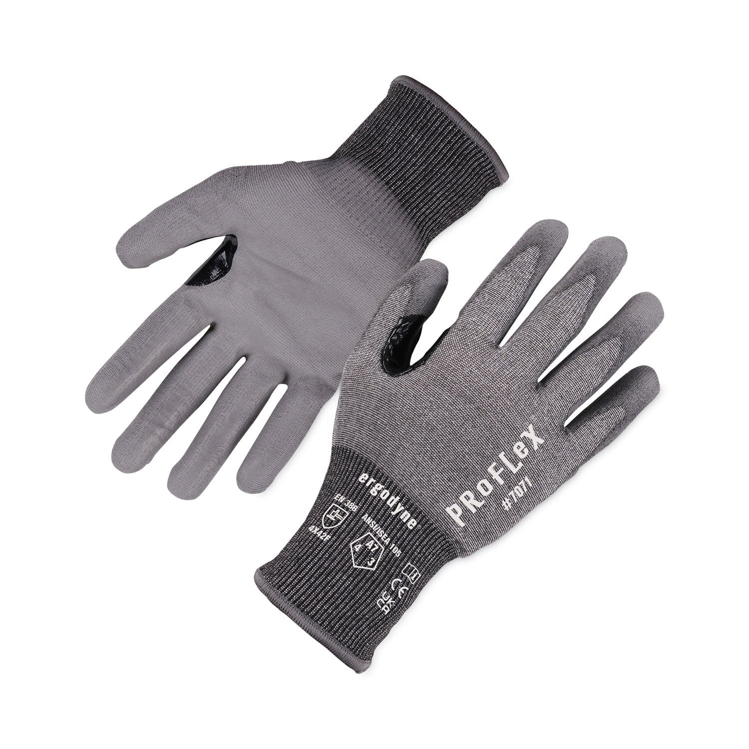 Ergodyne 7071 PU-Coated Cut-Resistant Gloves, Small, Gray, HPPE, Polyurethane Coating, Touchscreen Capable, Reinforced Thumb Saddle, 18-Gauge, ANSI A7, 2 Pairs per Pack