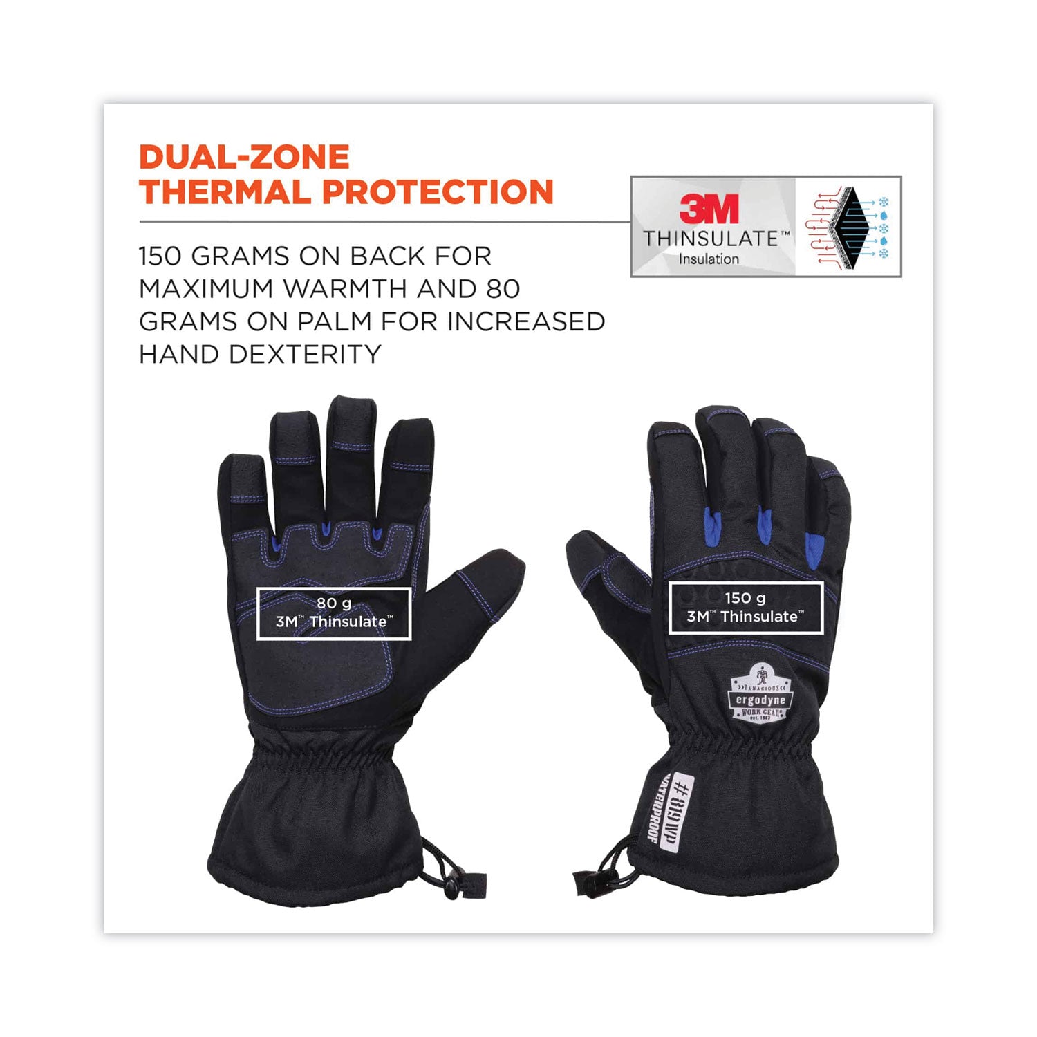 Ergodyne ProFlex 819WP Extreme Thermal Waterproof Winter Work Gloves, Extra Large, Black, 3" Thickness, 13.75" Length, Touchscreen Capable, 2 Pairs