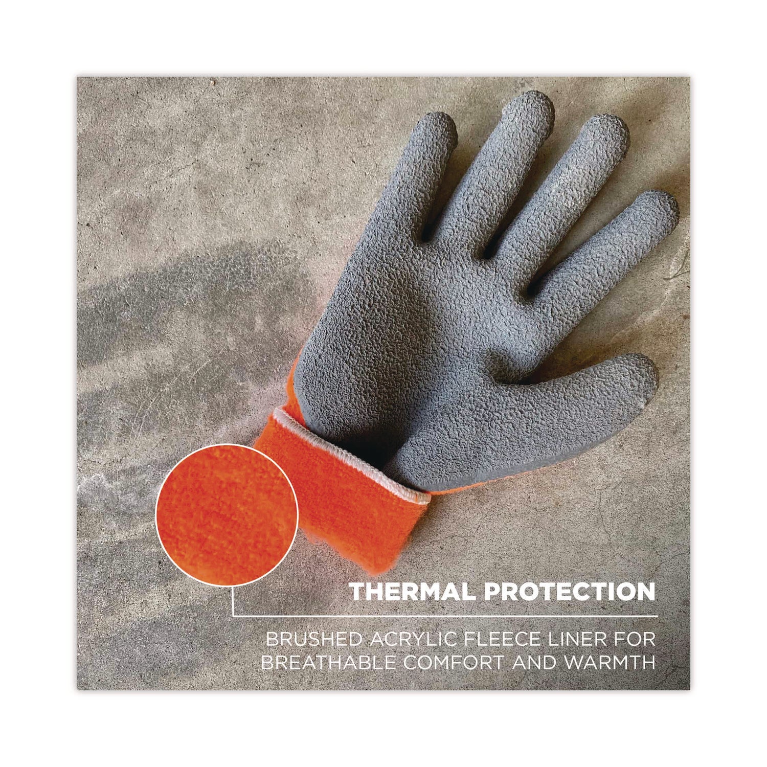 Ergodyne ProFlex 7401 Coated Lightweight Winter Work Gloves, Large, Orange, Latex Coating, Thermal Protection, Cut Resistant, Machine Washable, 12 Pairs (24 Gloves) per Carton