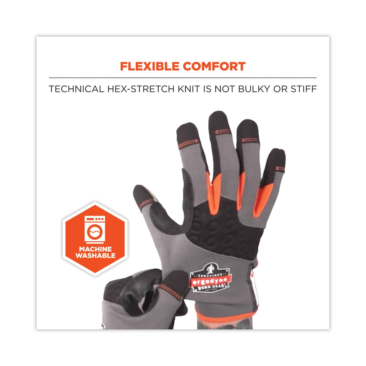 Ergodyne ProFlex 710 Heavy-Duty Utility Gloves, Small, Gray, 8" Length, Padded Palm, Reinforced Fingertip, Abrasion Resistant, Machine Washable, 2 Pairs