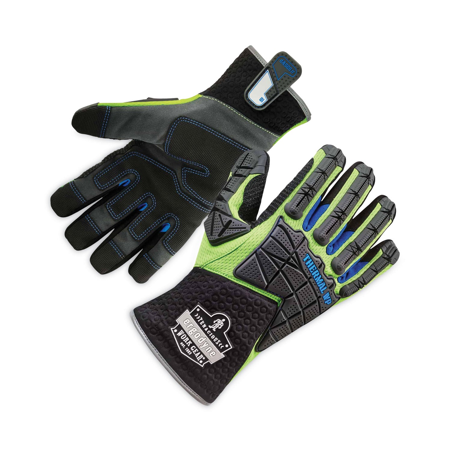 Ergodyne ProFlex 925WP Performance DIR Thermal WP Gloves, Large, Lime, Impact Resistant, Waterproof, Reinforced Thumb & Index Finger, Reflective Binding, Pull-on Tab, Cold Resistant, 2 Pairs